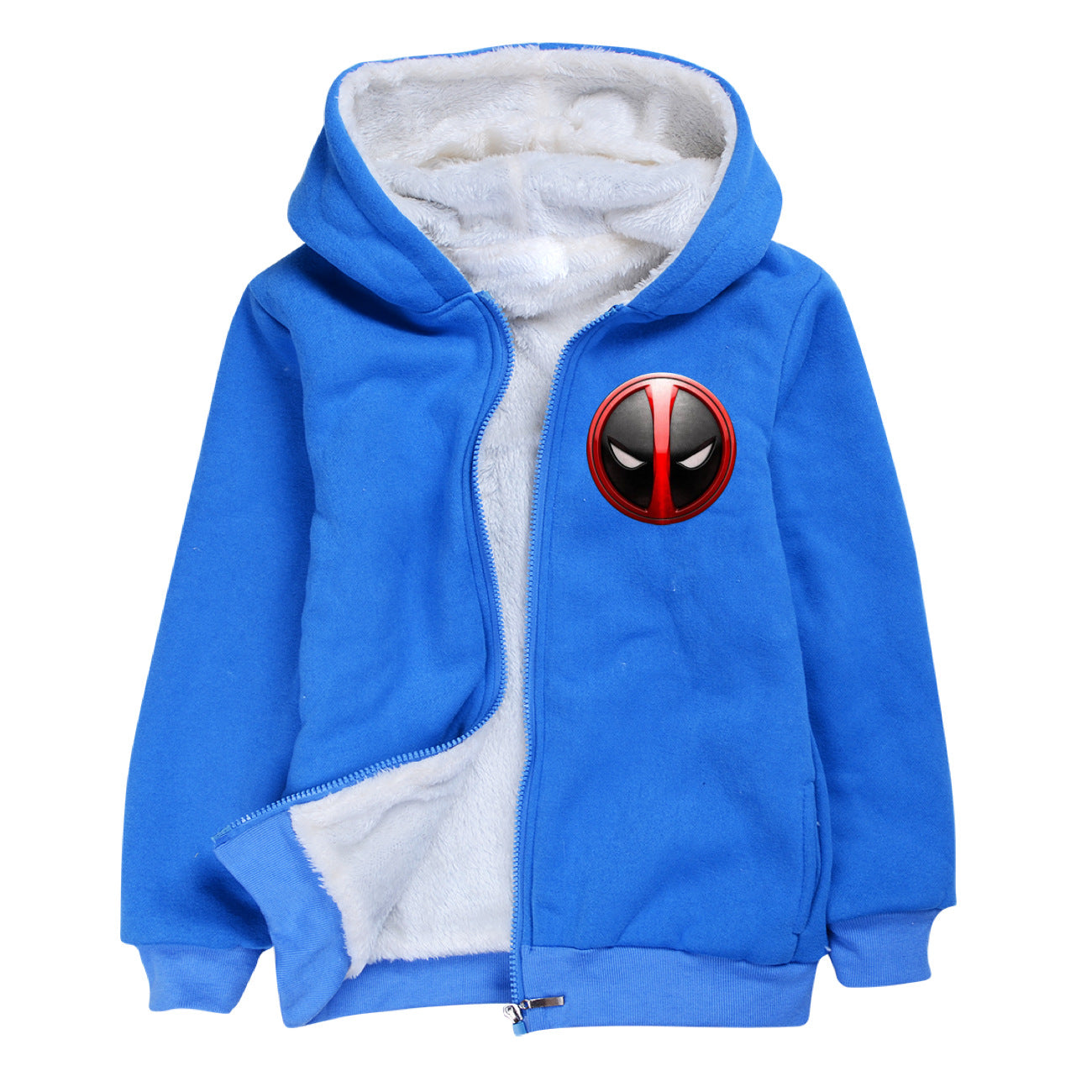 Deadpool and Wolverine Sherpa Lined Hoodie Fleece Sweatshirt Full Zip Hooded Jacket for Kids