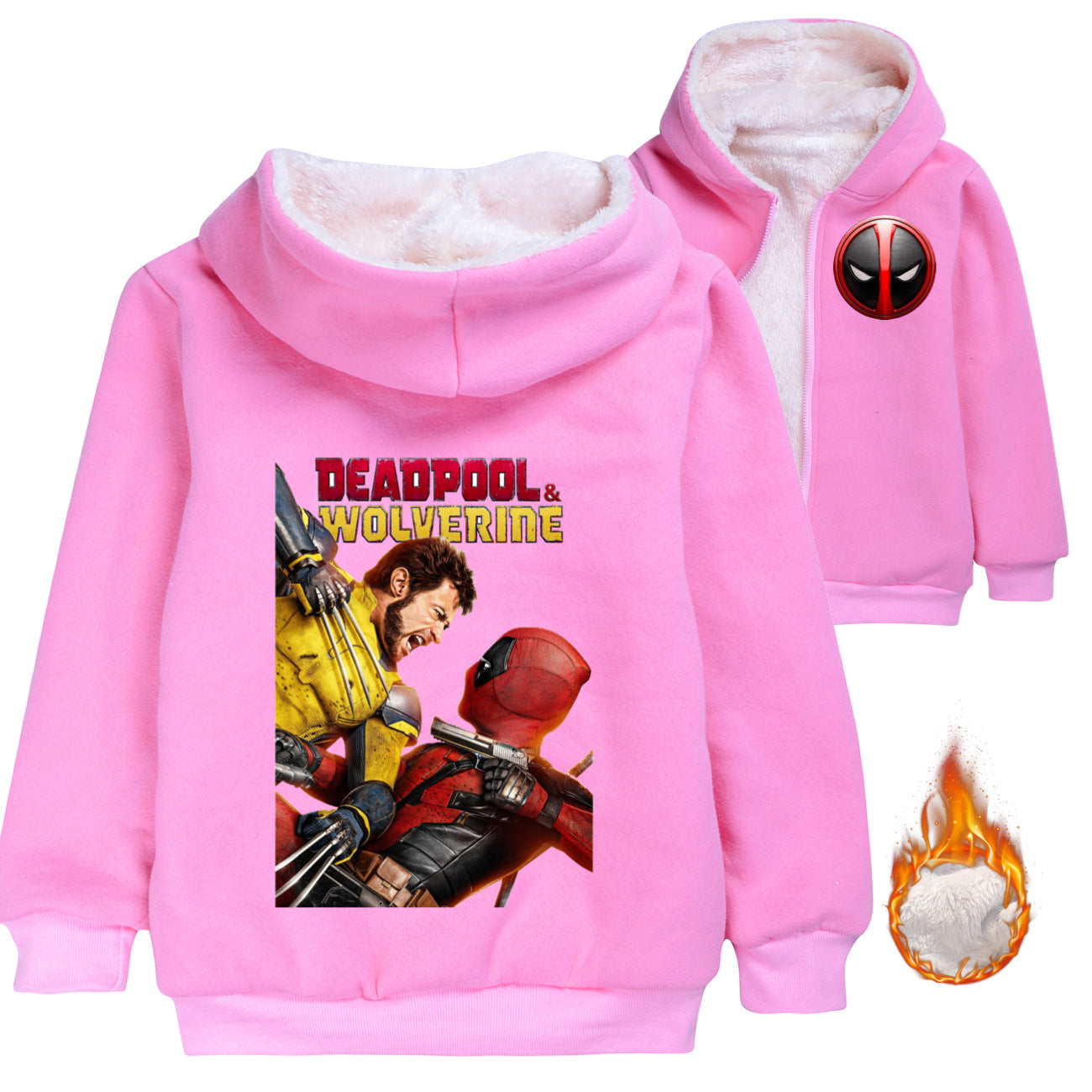 Deadpool and Wolverine Sherpa Lined Hoodie Fleece Sweatshirt Full Zip Hooded Jacket for Kids