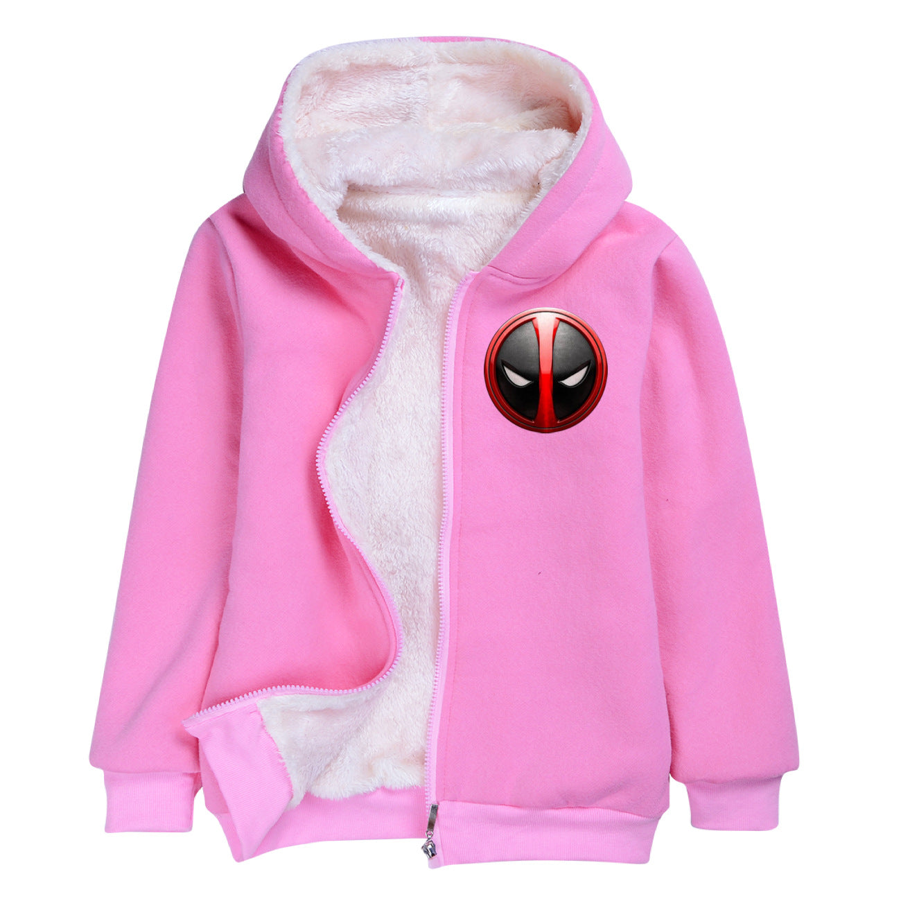 Deadpool and Wolverine Sherpa Lined Hoodie Fleece Sweatshirt Full Zip Hooded Jacket for Kids