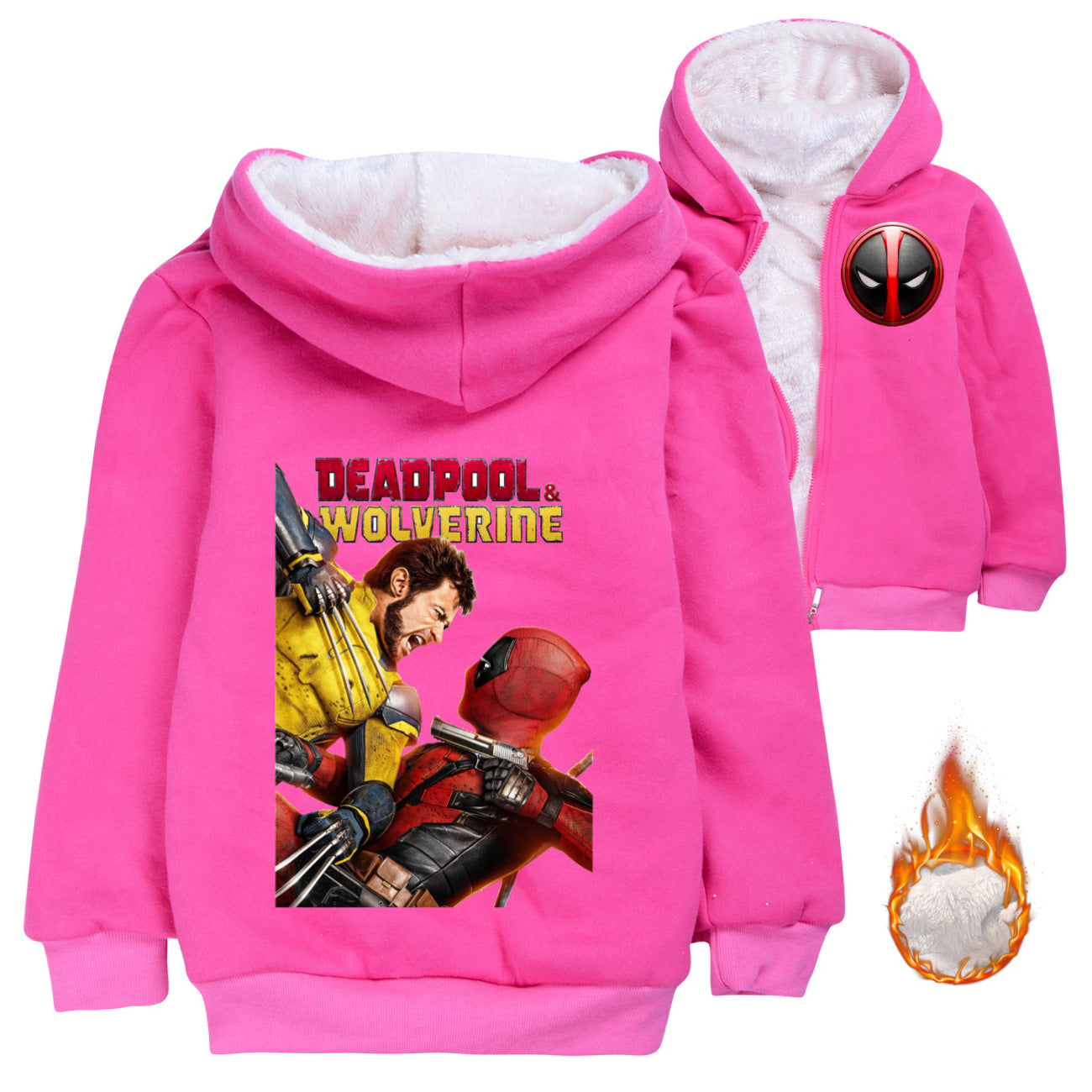 Deadpool and Wolverine Sherpa Lined Hoodie Fleece Sweatshirt Full Zip Hooded Jacket for Kids