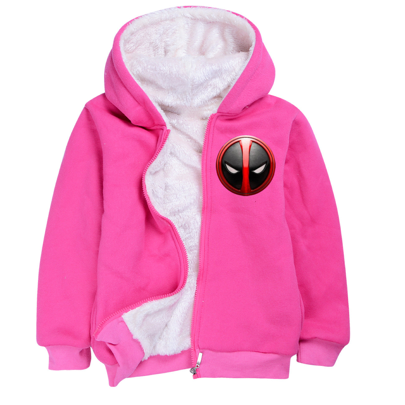 Deadpool and Wolverine Sherpa Lined Hoodie Fleece Sweatshirt Full Zip Hooded Jacket for Kids