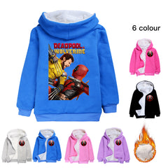 Deadpool and Wolverine Sherpa Lined Hoodie Fleece Sweatshirt Full Zip Hooded Jacket for Kids