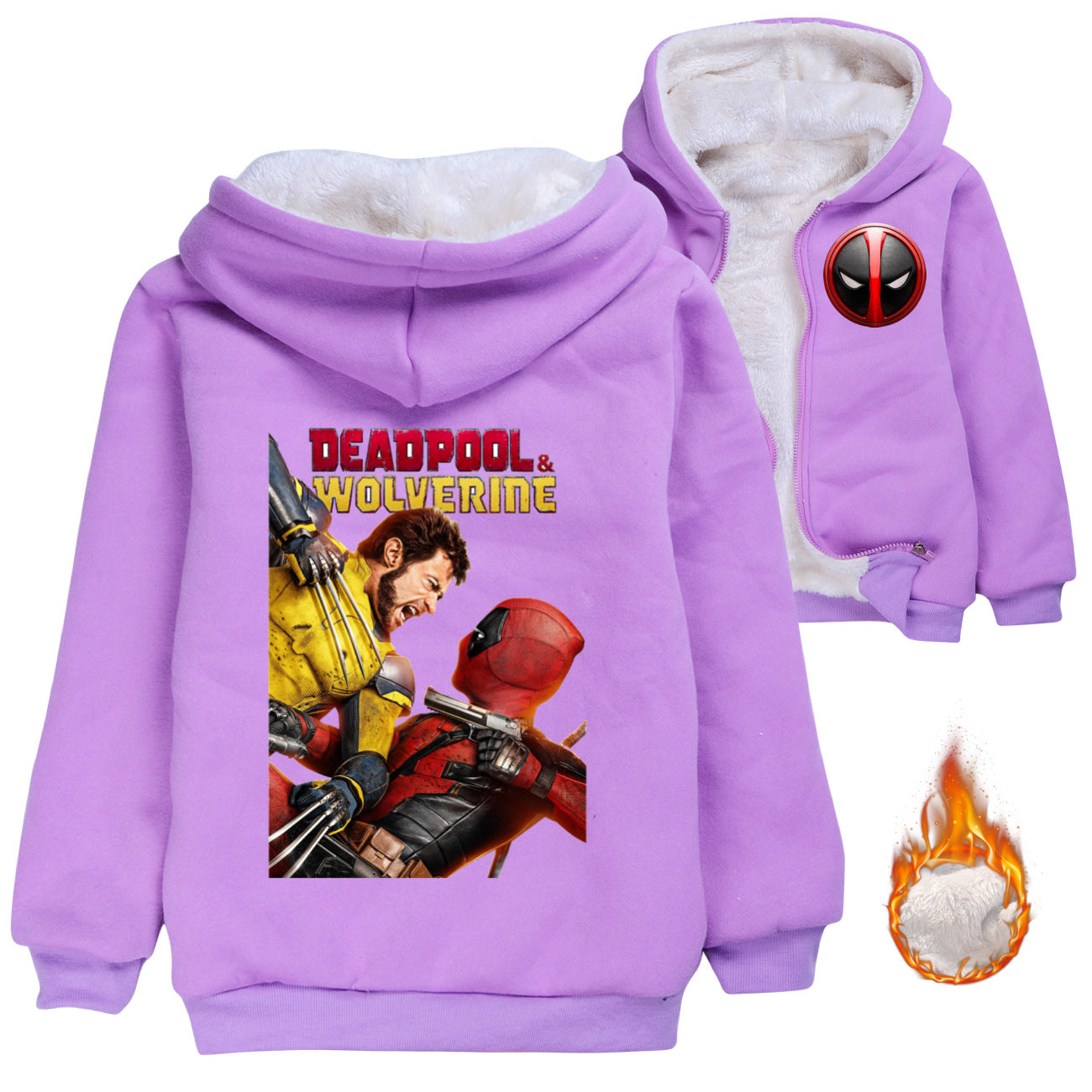 Deadpool and Wolverine Sherpa Lined Hoodie Fleece Sweatshirt Full Zip Hooded Jacket for Kids