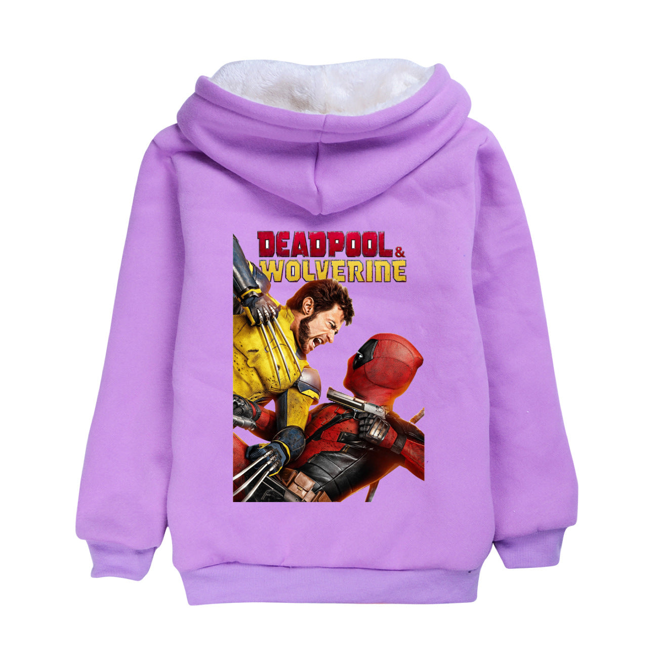 Deadpool and Wolverine Sherpa Lined Hoodie Fleece Sweatshirt Full Zip Hooded Jacket for Kids