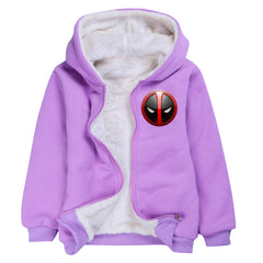 Deadpool and Wolverine Sherpa Lined Hoodie Fleece Sweatshirt Full Zip Hooded Jacket for Kids