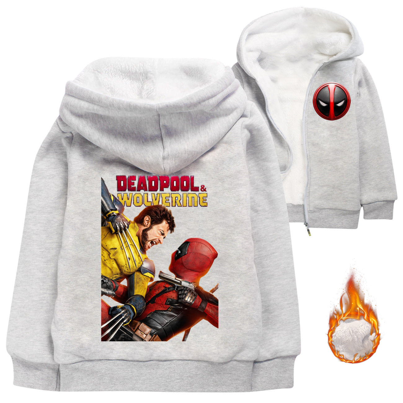 Deadpool and Wolverine Sherpa Lined Hoodie Fleece Sweatshirt Full Zip Hooded Jacket for Kids