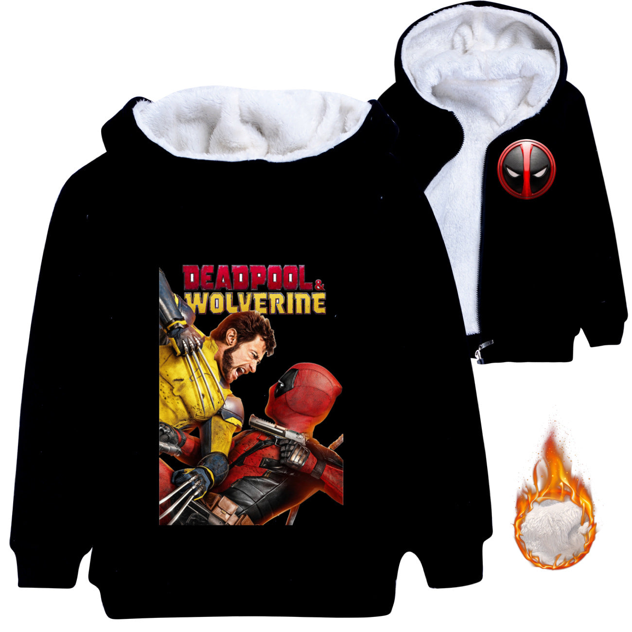 Deadpool and Wolverine Sherpa Lined Hoodie Fleece Sweatshirt Full Zip Hooded Jacket for Kids