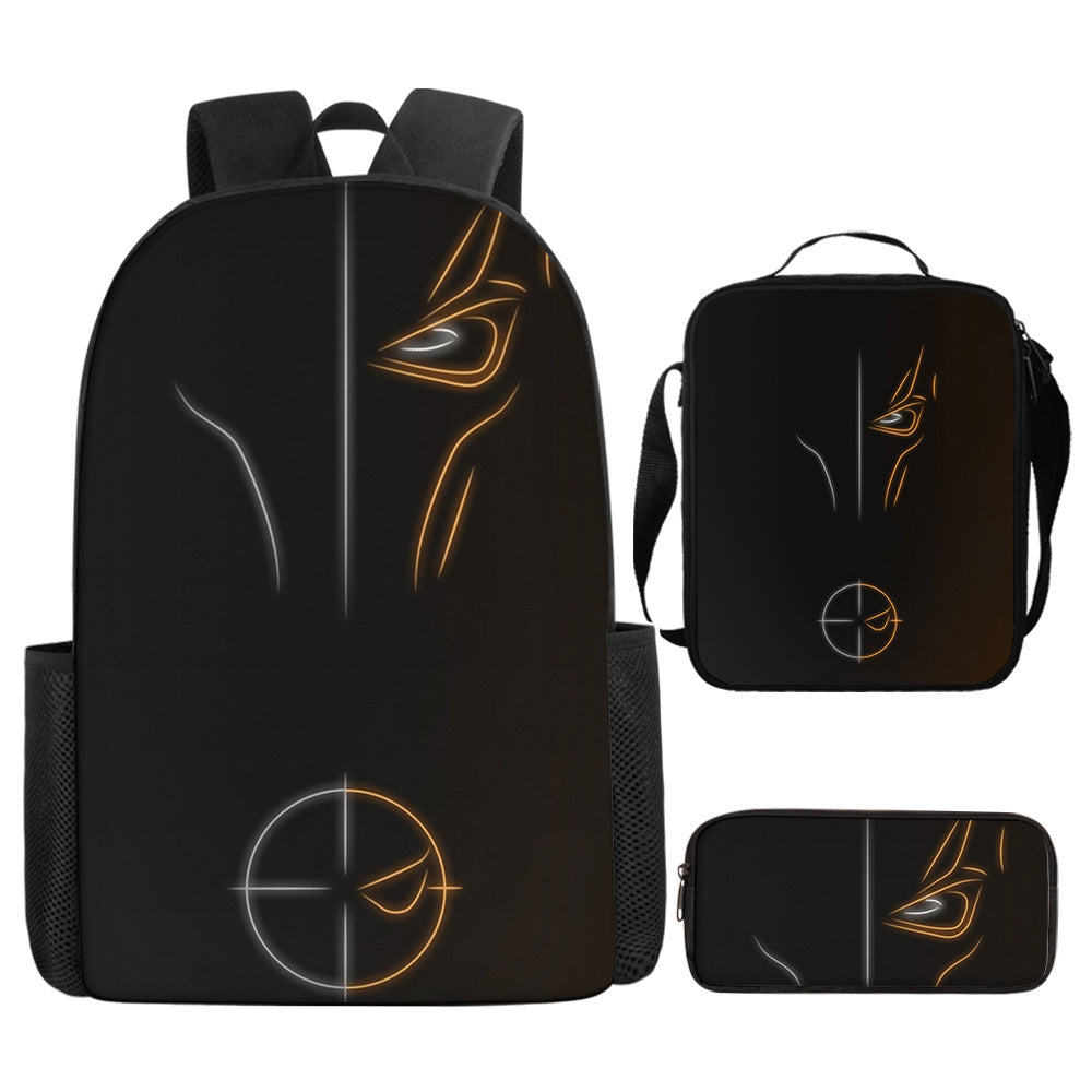 Deathstroke Full Printed Backpack Schoolbag Travel Notebook Bag Lunch Bag Pencil Bag for Kids Students 3PCS