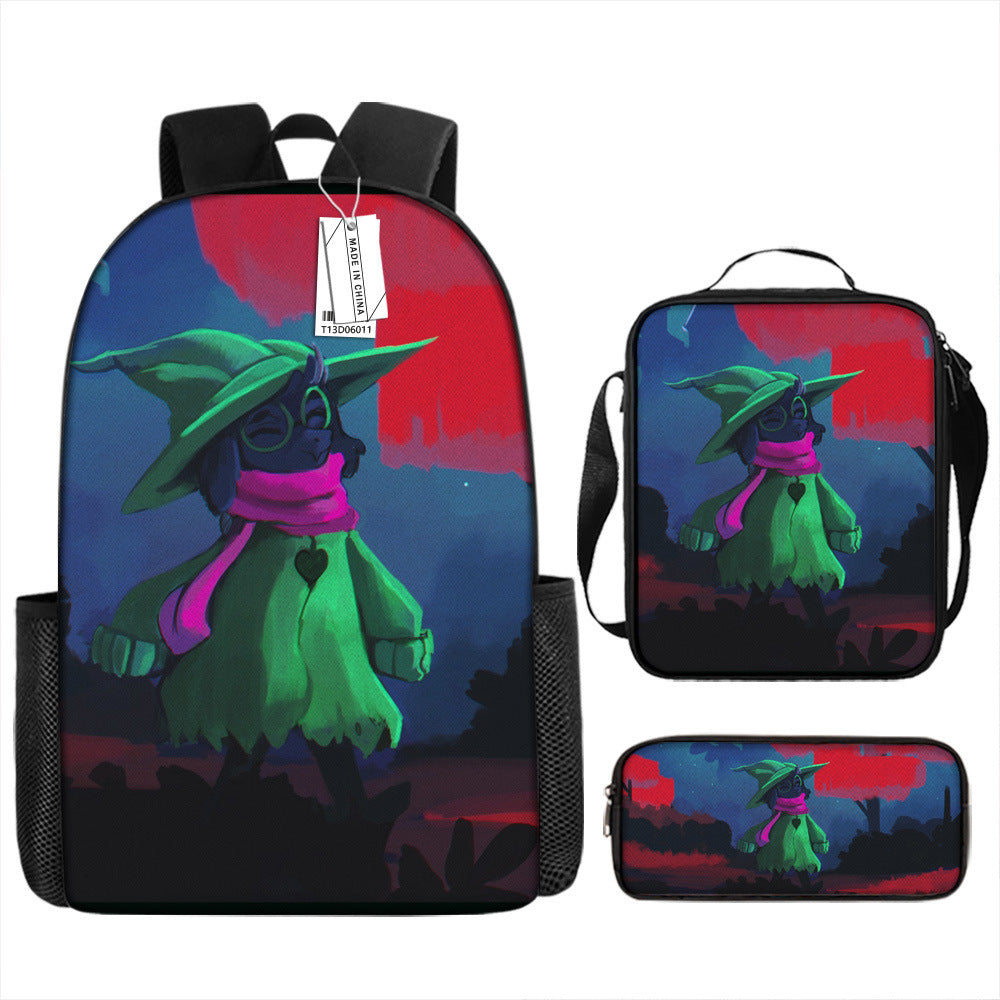 Deltarune Full Printed Backpack Schoolbag Travel Notebook Bag Lunch Bag Pencil Bag for Kids Students 3PCS