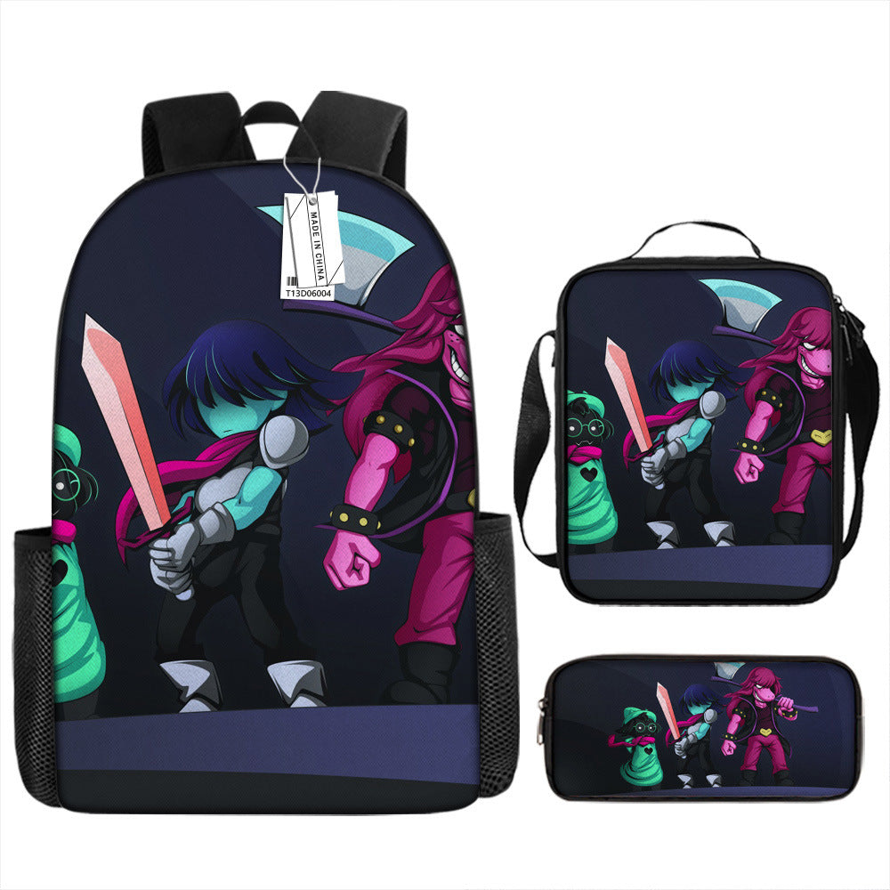 Deltarune Full Printed Backpack Schoolbag Travel Notebook Bag Lunch Bag Pencil Bag for Kids Students 3PCS