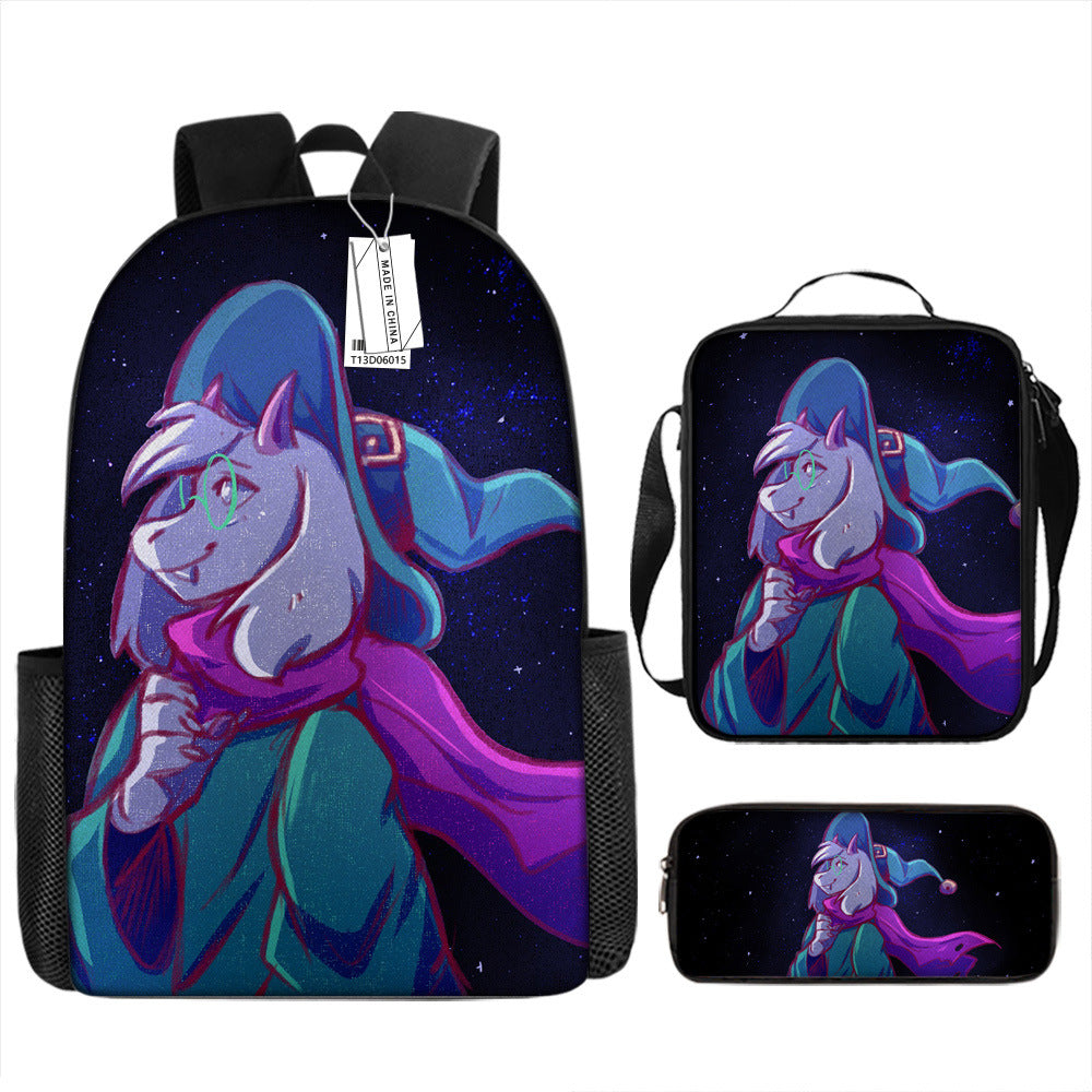 Deltarune Full Printed Backpack Schoolbag Travel Notebook Bag Lunch Bag Pencil Bag for Kids Students 3PCS