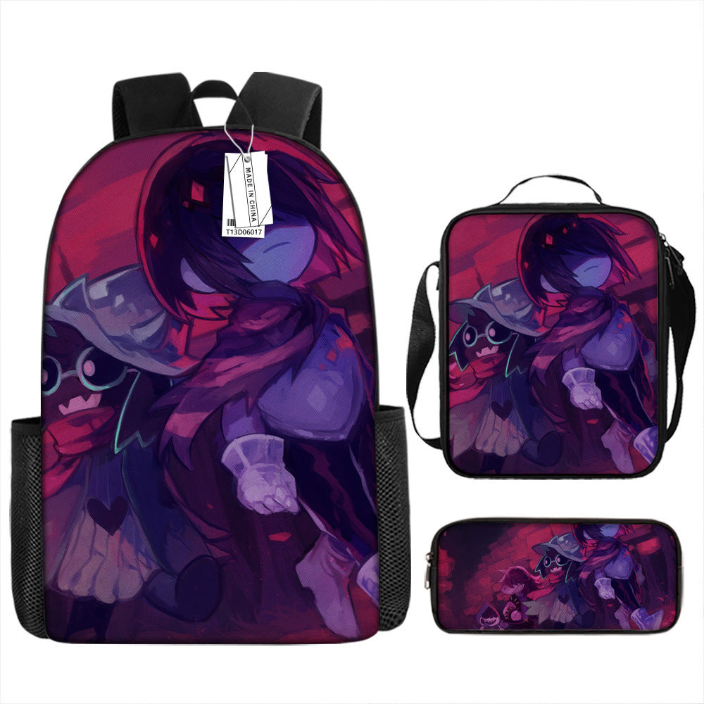 Deltarune Full Printed Backpack Schoolbag Travel Notebook Bag Lunch Bag Pencil Bag for Kids Students 3PCS