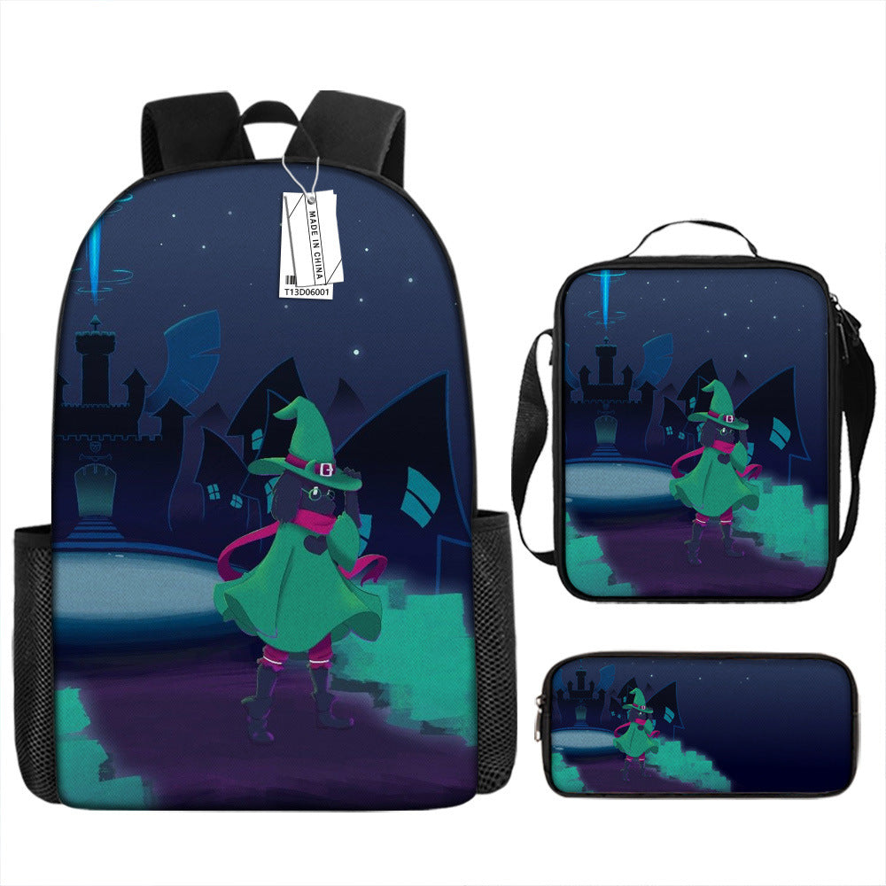 Deltarune Full Printed Backpack Schoolbag Travel Notebook Bag Lunch Bag Pencil Bag for Kids Students 3PCS