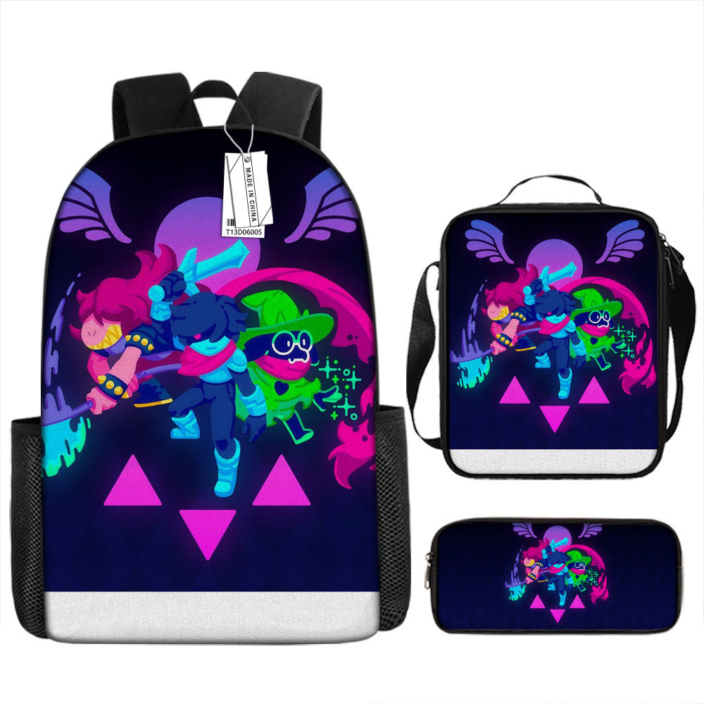 Deltarune Full Printed Backpack Schoolbag Travel Notebook Bag Lunch Bag Pencil Bag for Kids Students 3PCS