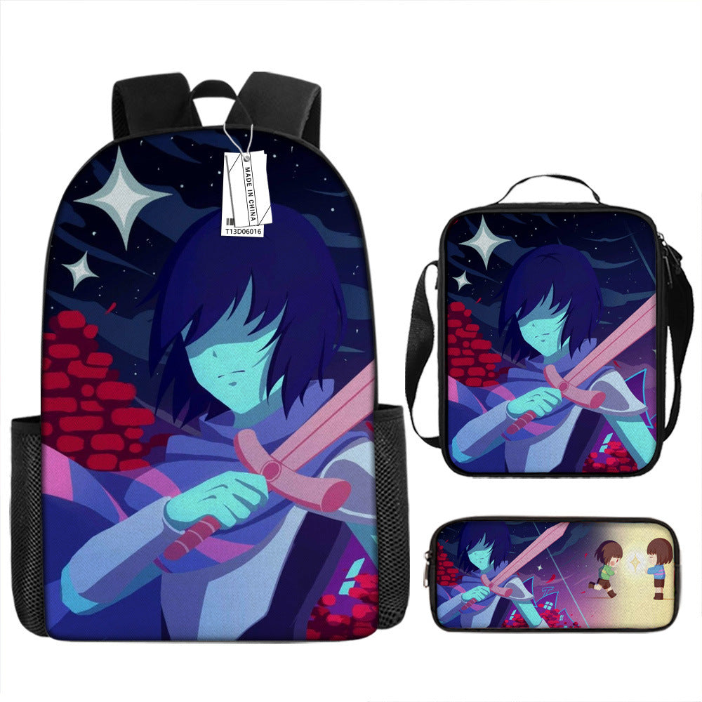 Deltarune Full Printed Backpack Schoolbag Travel Notebook Bag Lunch Bag Pencil Bag for Kids Students 3PCS