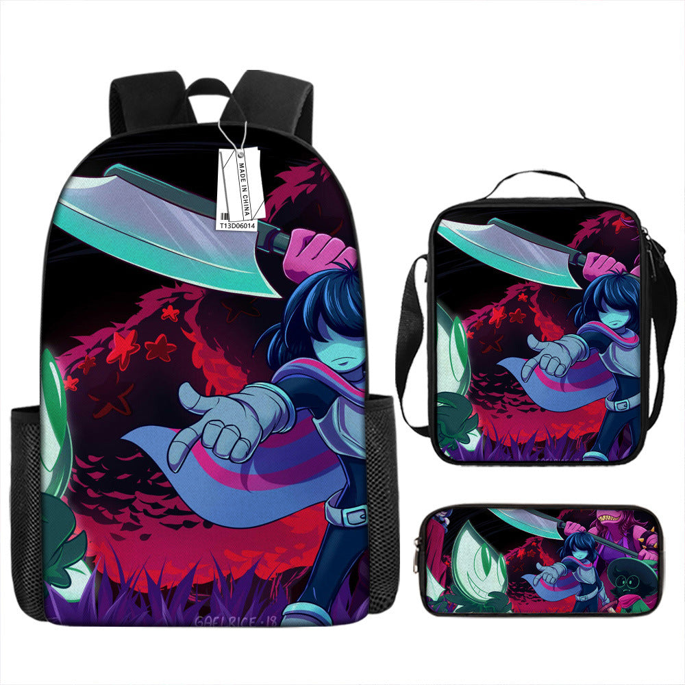 Deltarune Full Printed Backpack Schoolbag Travel Notebook Bag Lunch Bag Pencil Bag for Kids Students 3PCS