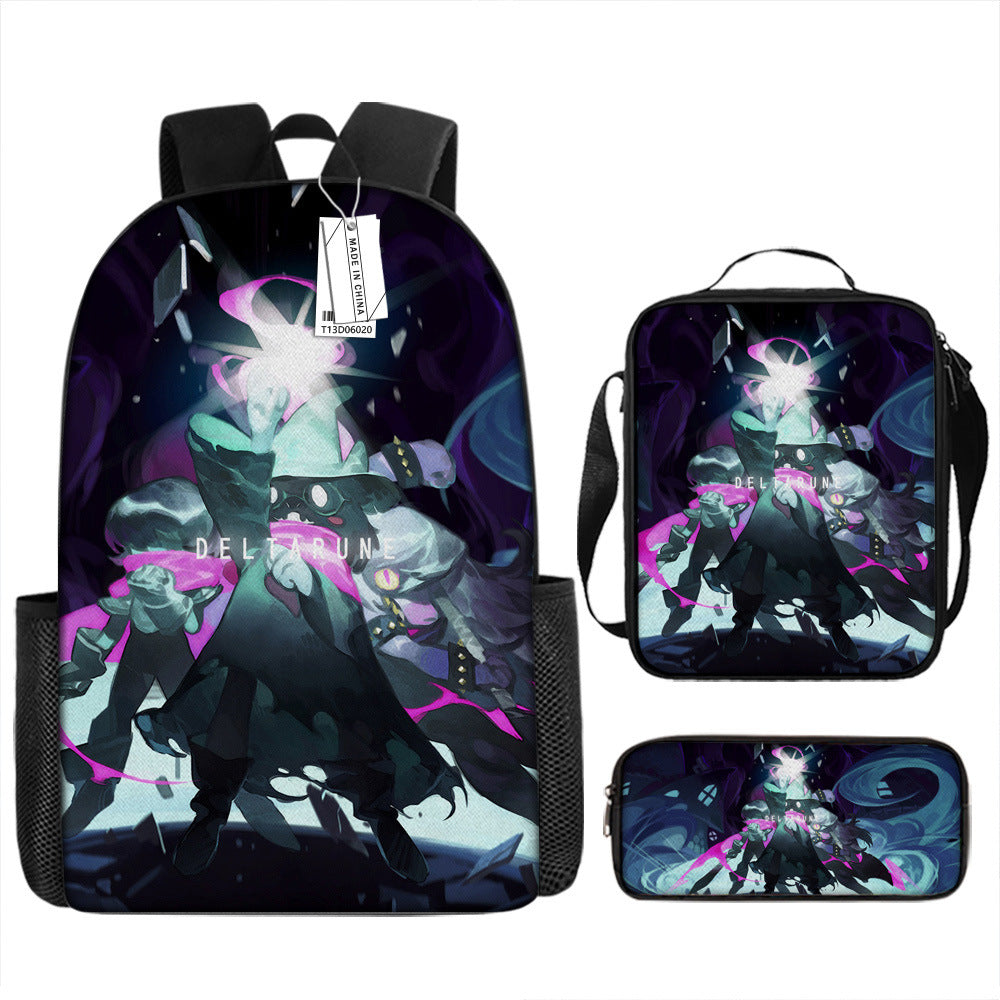 Deltarune Full Printed Backpack Schoolbag Travel Notebook Bag Lunch Bag Pencil Bag for Kids Students 3PCS