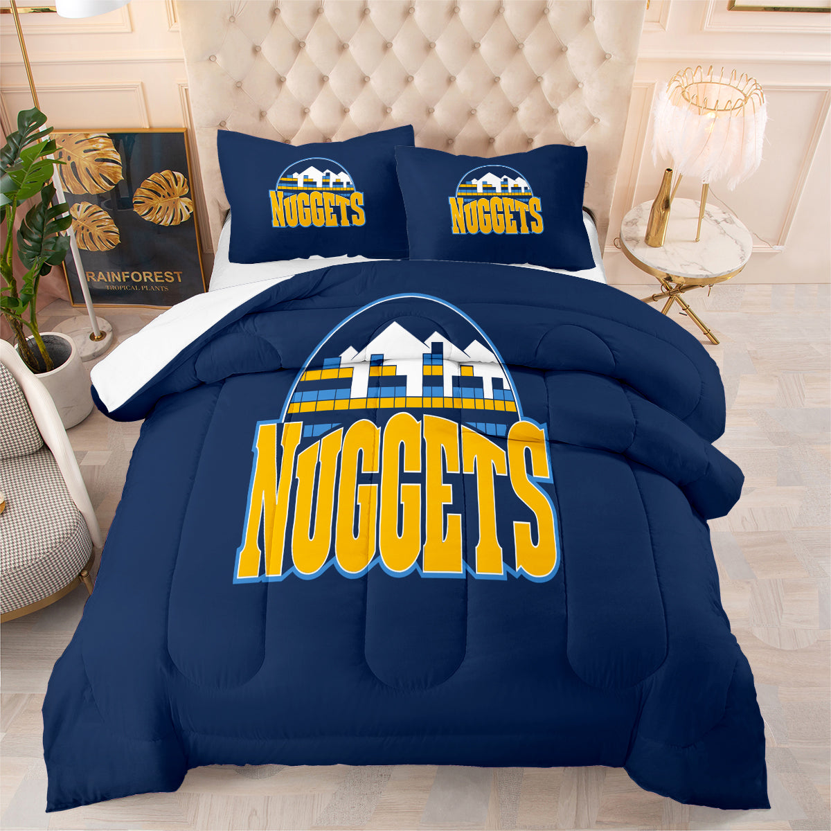 Denver Basketball Nuggets Comforter Pillowcases 3PC Sets Blanket All Season Reversible Quilted Duvet