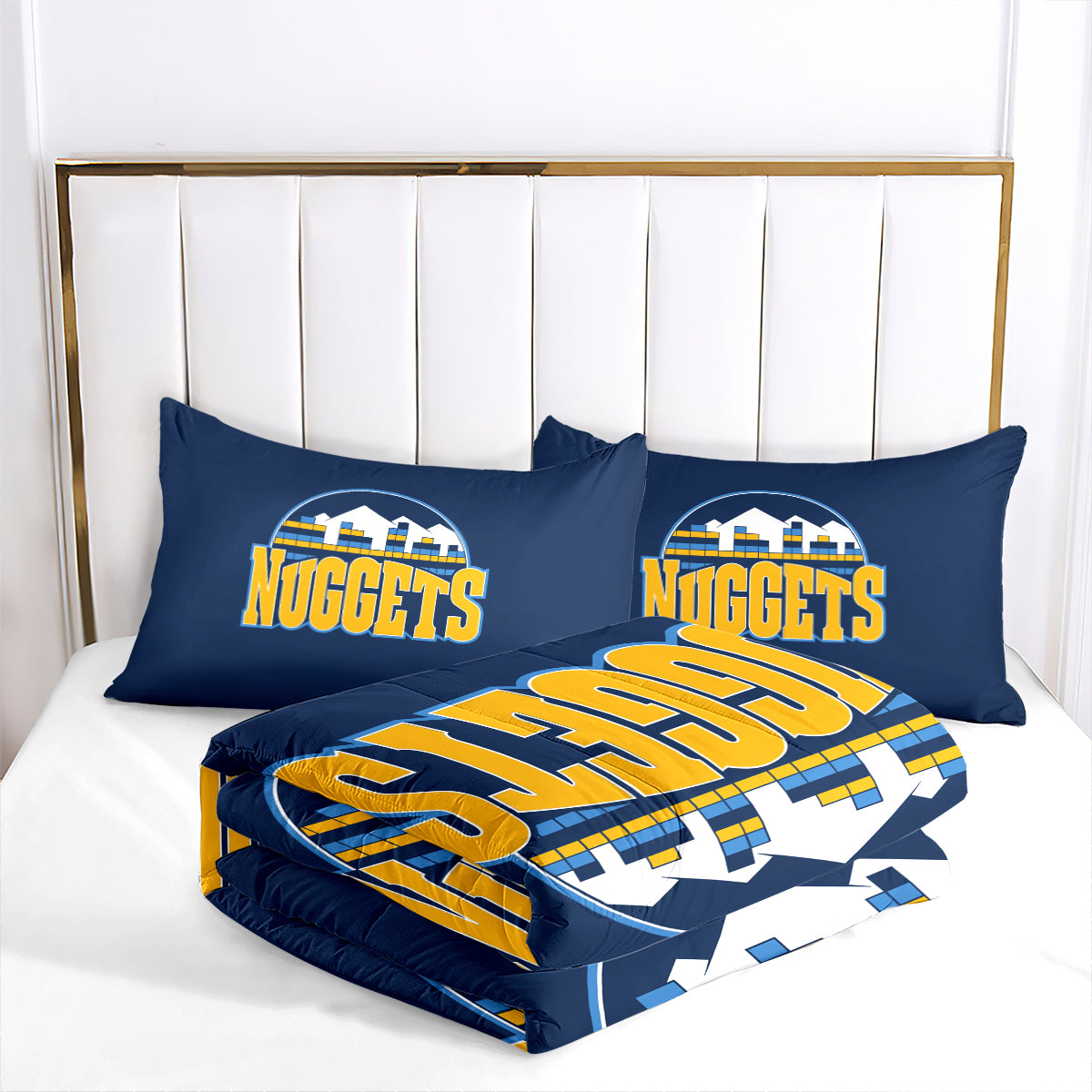 Denver Basketball Nuggets Comforter Pillowcases 3PC Sets Blanket All Season Reversible Quilted Duvet