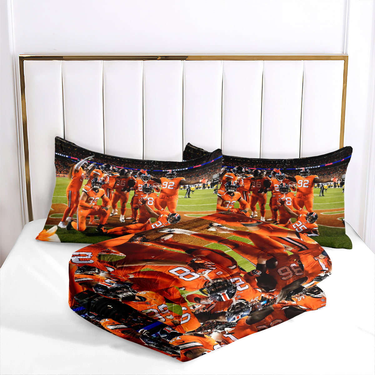 Denver Rugby Football Broncos Comforter Pillowcases 3PC Sets Blanket All Season Reversible Quilted Duvet