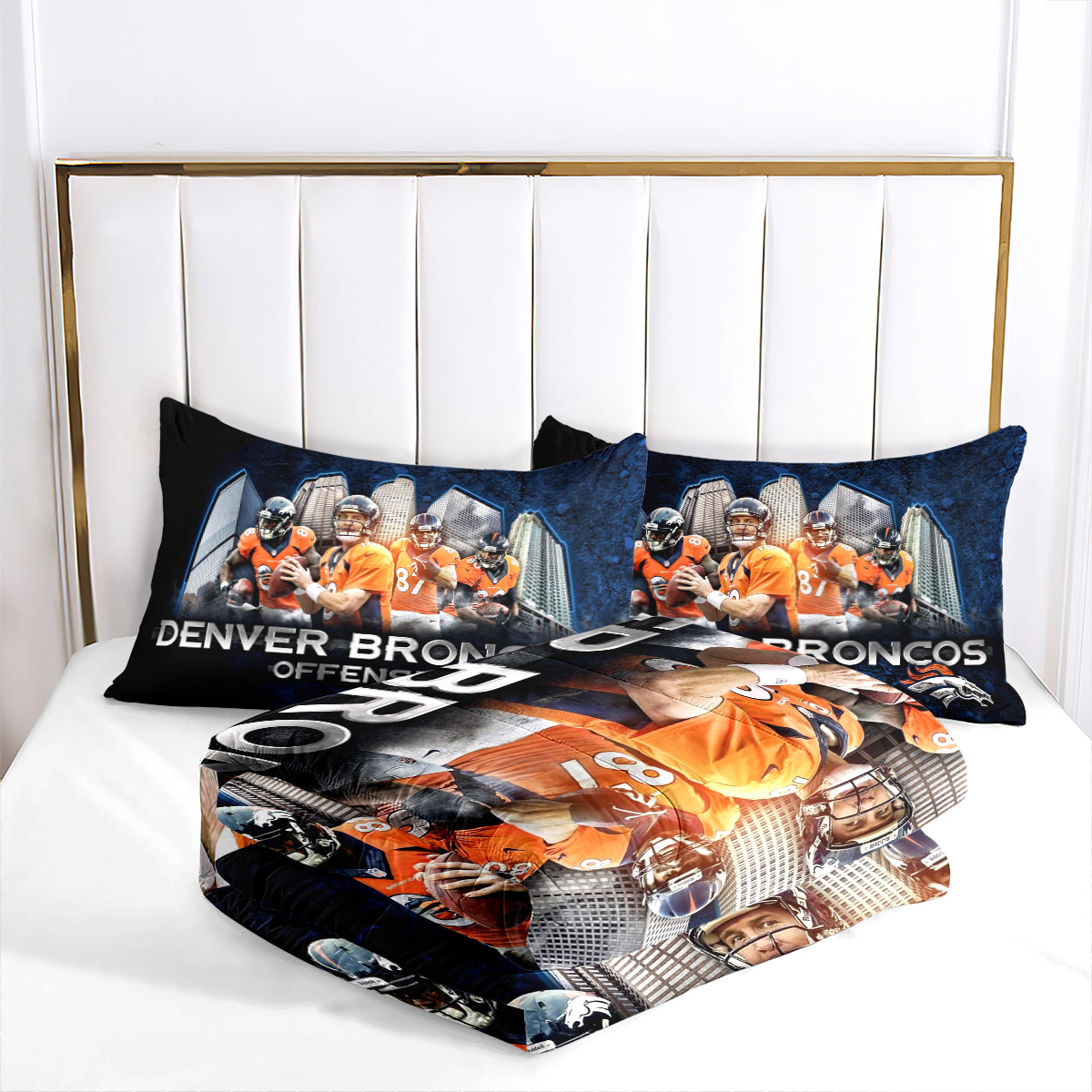 Denver Rugby Football Broncos Comforter Pillowcases 3PC Sets Blanket All Season Reversible Quilted Duvet