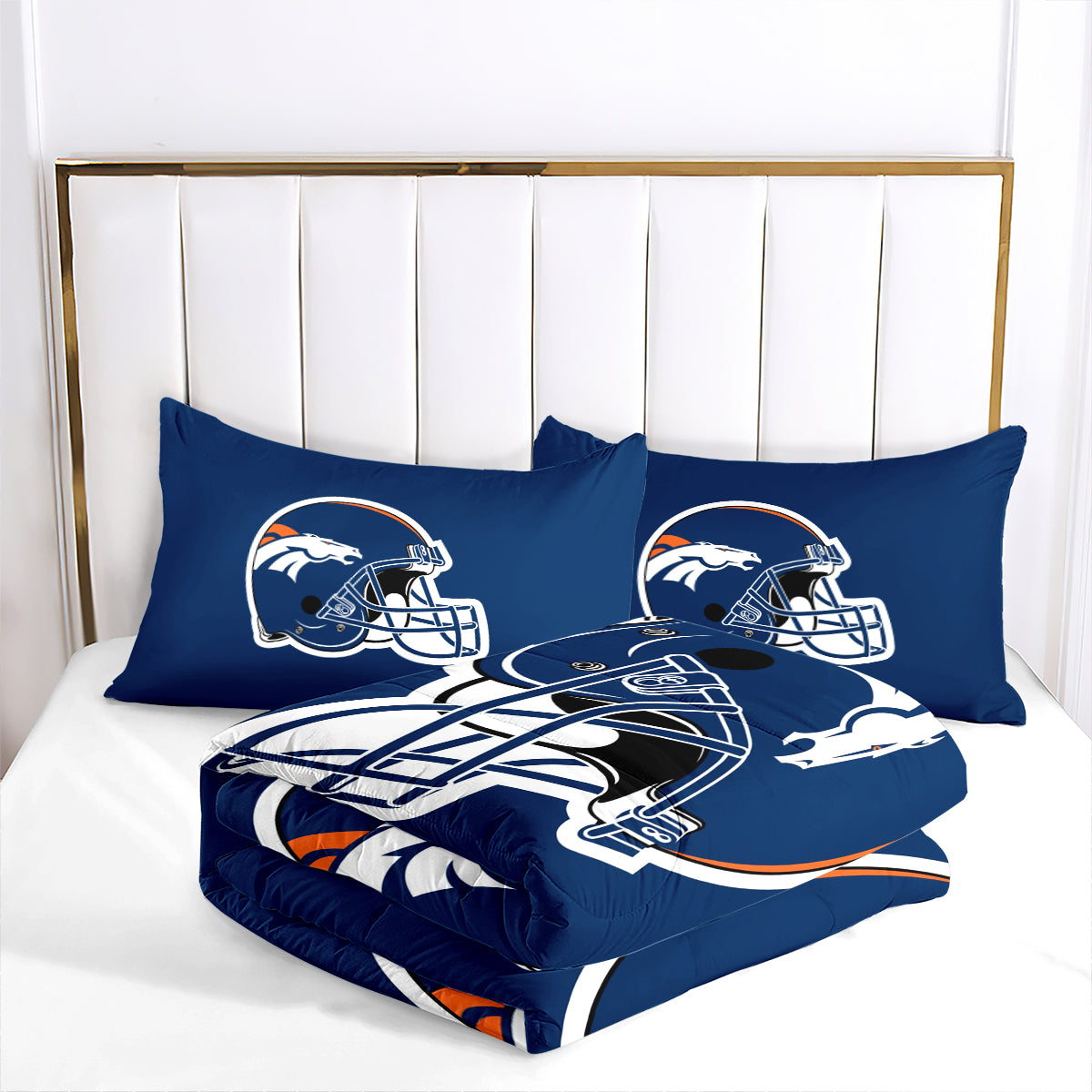 Denver Rugby Football Broncos Comforter Pillowcases 3PC Sets Blanket All Season Reversible Quilted Duvet