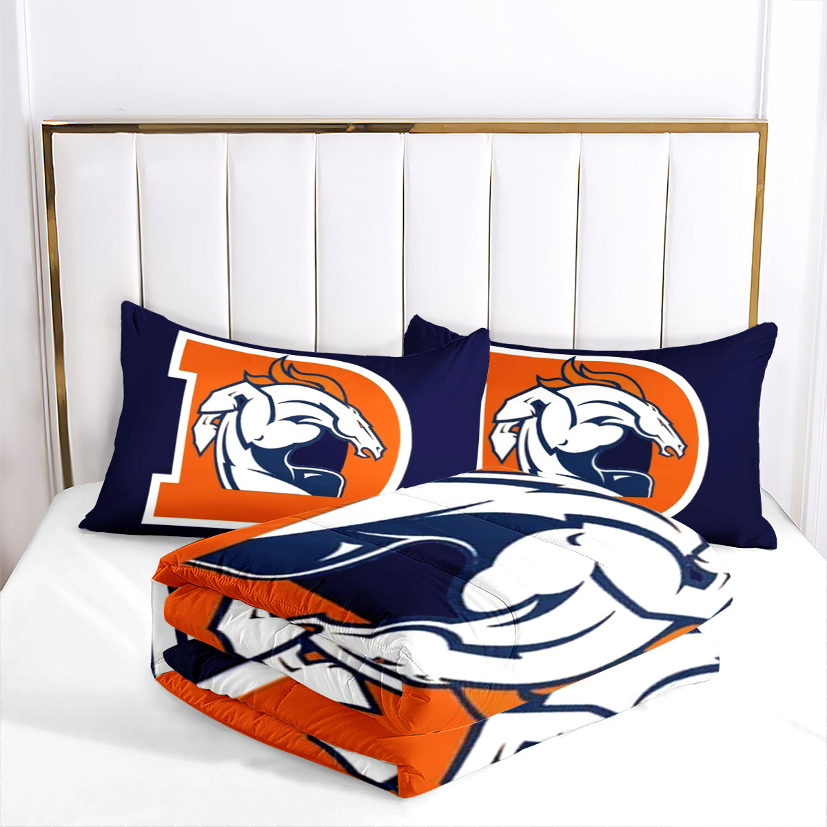 Denver Rugby Football Broncos Comforter Pillowcases 3PC Sets Blanket All Season Reversible Quilted Duvet