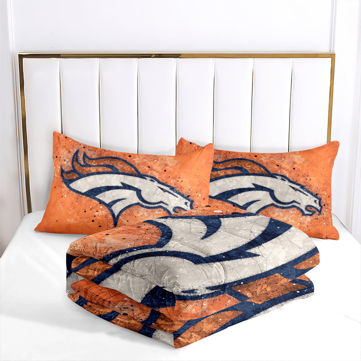 Denver Rugby Football Broncos Comforter Pillowcases 3PC Sets Blanket All Season Reversible Quilted Duvet