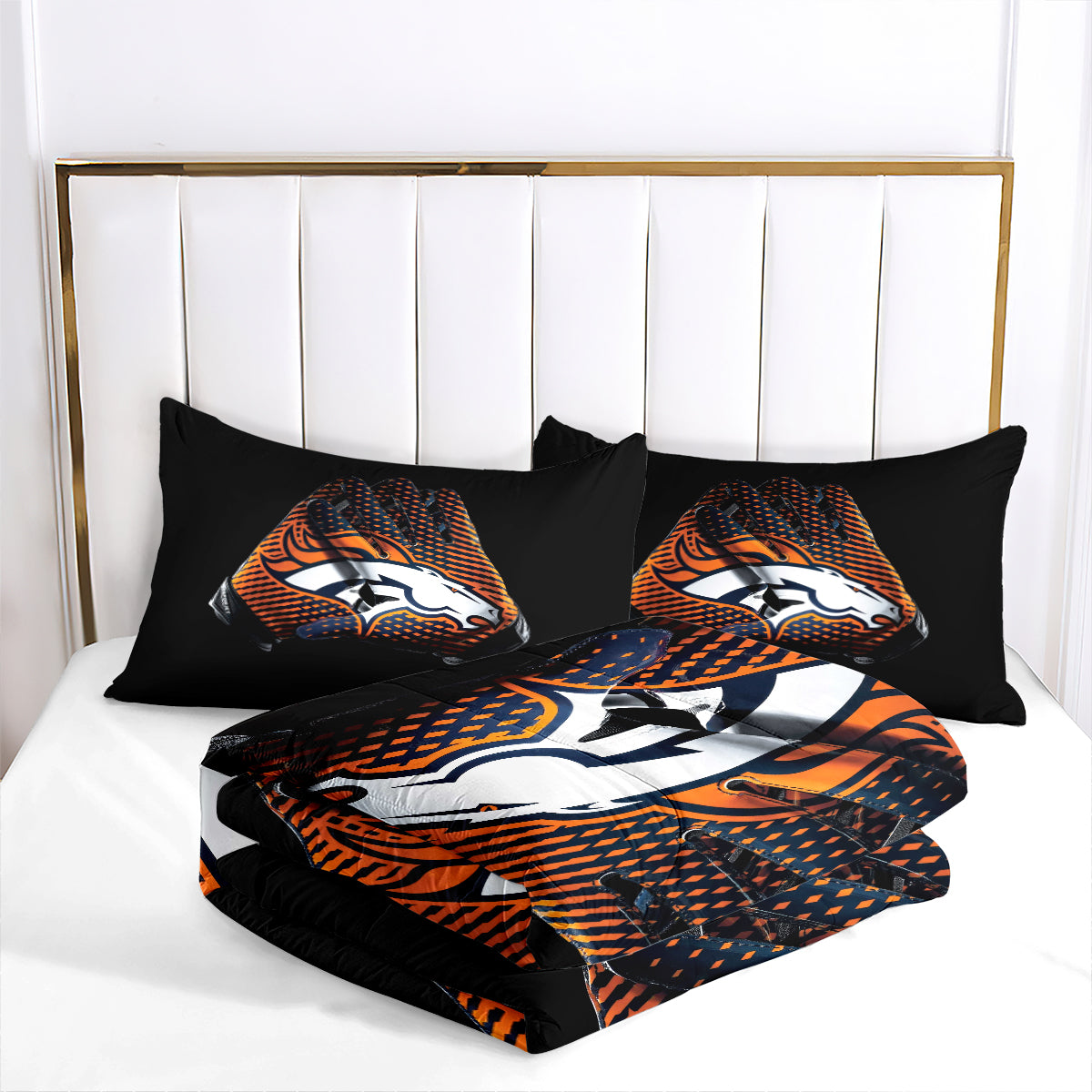 Denver Rugby Football Broncos Comforter Pillowcases 3PC Sets Blanket All Season Reversible Quilted Duvet