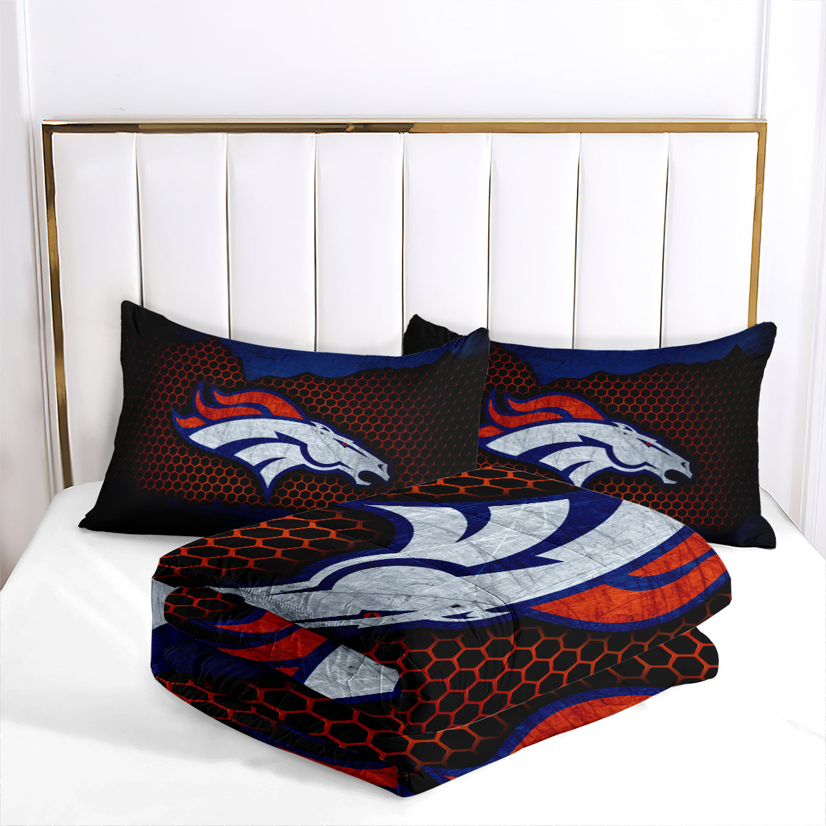 Denver Rugby Football Broncos Comforter Pillowcases 3PC Sets Blanket All Season Reversible Quilted Duvet