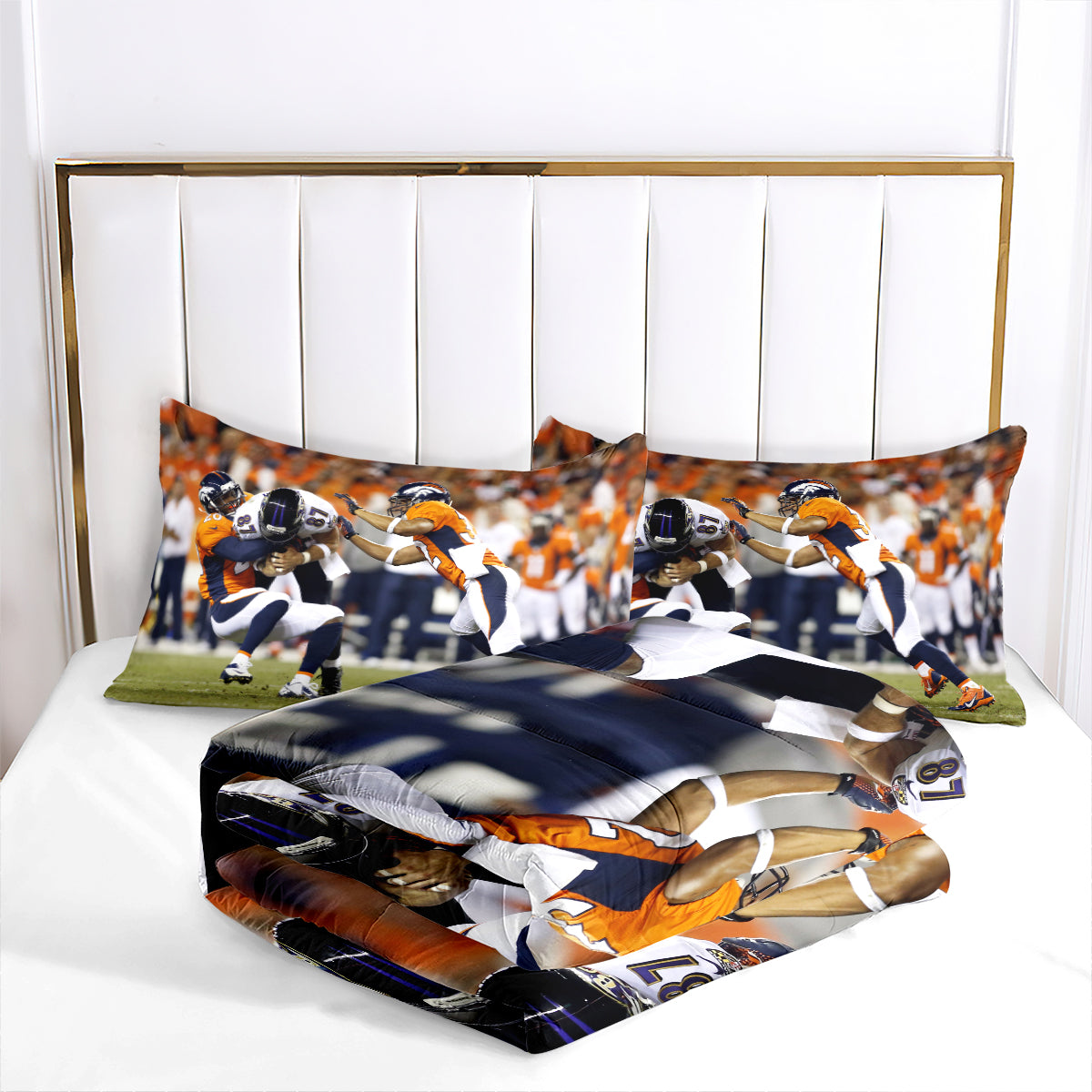 Denver Rugby Football Broncos Comforter Pillowcases 3PC Sets Blanket All Season Reversible Quilted Duvet