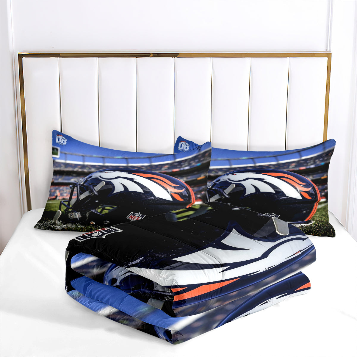 Denver Rugby Football Broncos Comforter Pillowcases 3PC Sets Blanket All Season Reversible Quilted Duvet