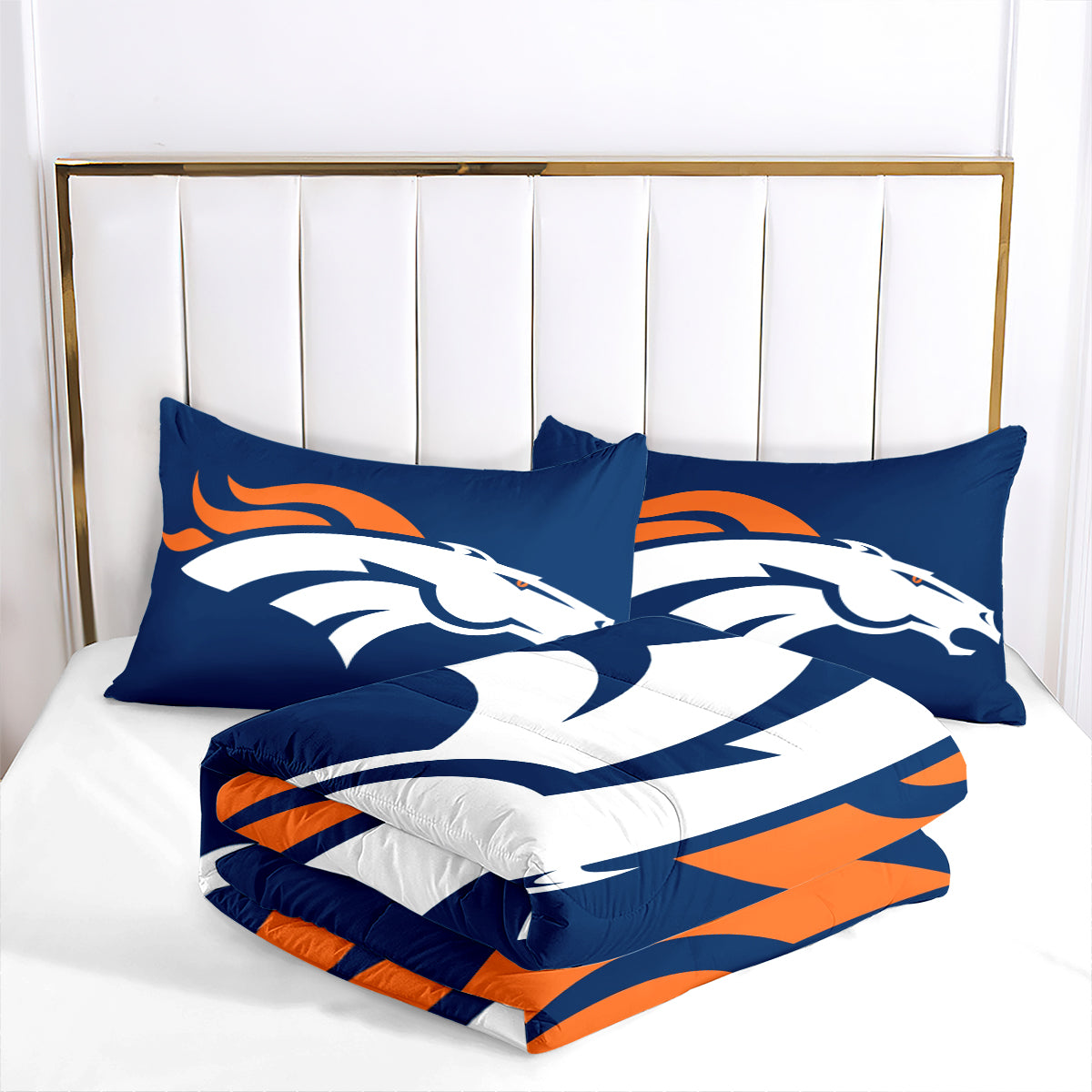 Denver Rugby Football Broncos Comforter Pillowcases 3PC Sets Blanket All Season Reversible Quilted Duvet