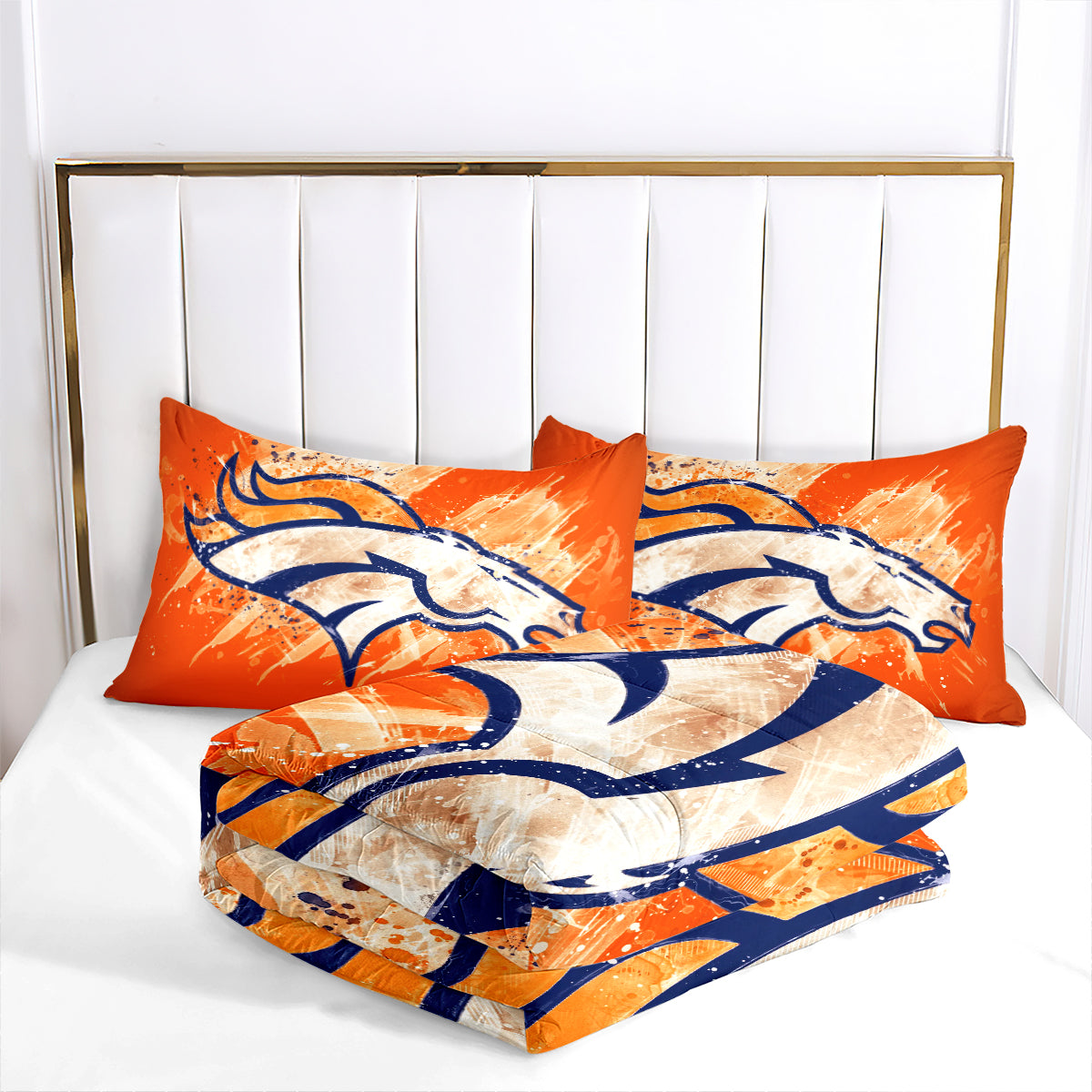 Denver Rugby Football Broncos Comforter Pillowcases 3PC Sets Blanket All Season Reversible Quilted Duvet