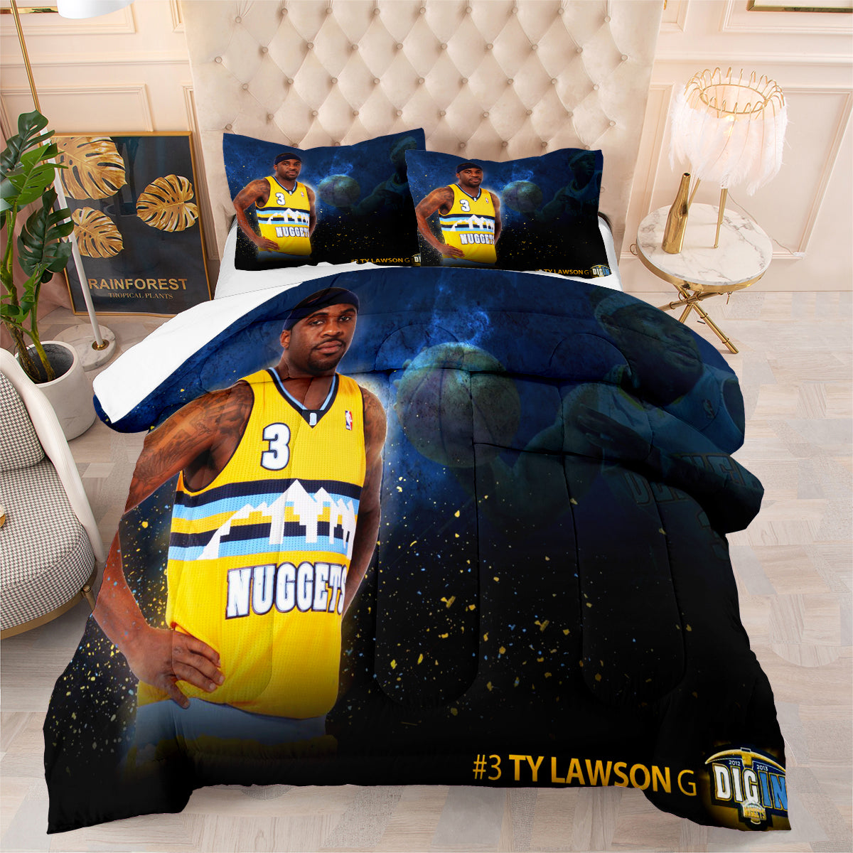 Denver Basketball Nuggets Comforter Pillowcases 3PC Sets Blanket All Season Reversible Quilted Duvet