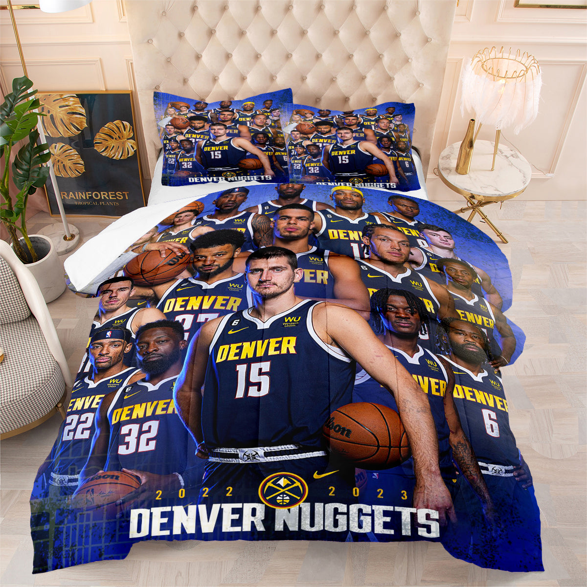 Denver Basketball Nuggets Comforter Pillowcases 3PC Sets Blanket All Season Reversible Quilted Duvet