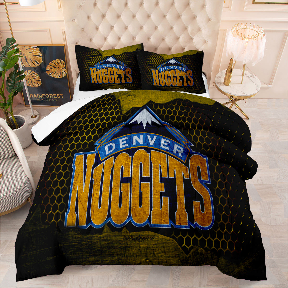 Denver Basketball Nuggets Comforter Pillowcases 3PC Sets Blanket All Season Reversible Quilted Duvet