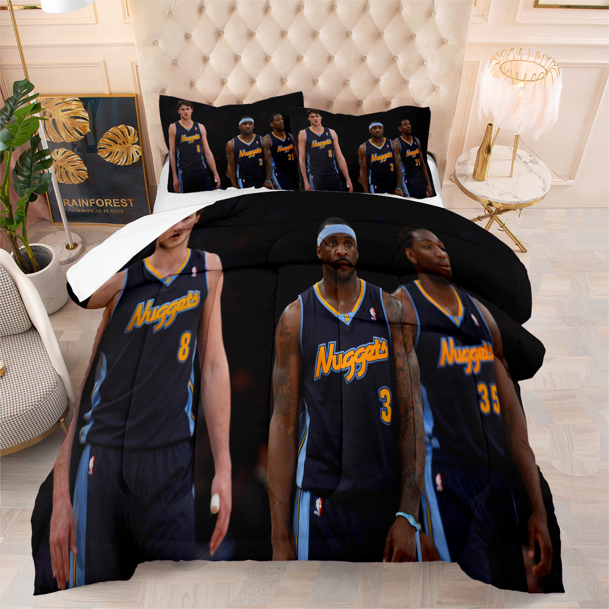 Denver Basketball Nuggets Comforter Pillowcases 3PC Sets Blanket All Season Reversible Quilted Duvet