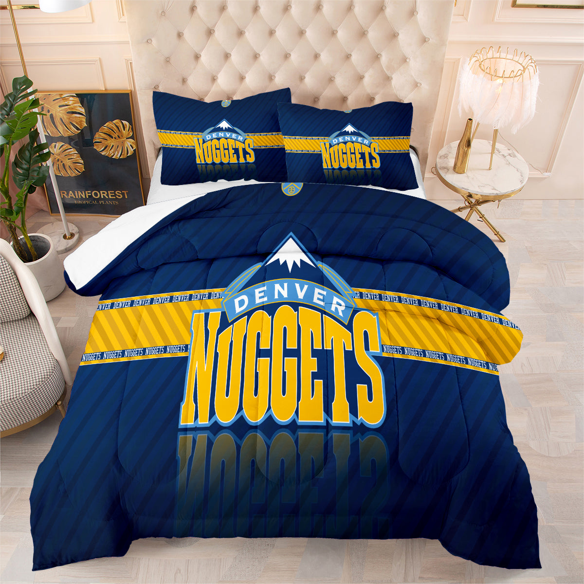 Denver Basketball Nuggets Comforter Pillowcases 3PC Sets Blanket All Season Reversible Quilted Duvet