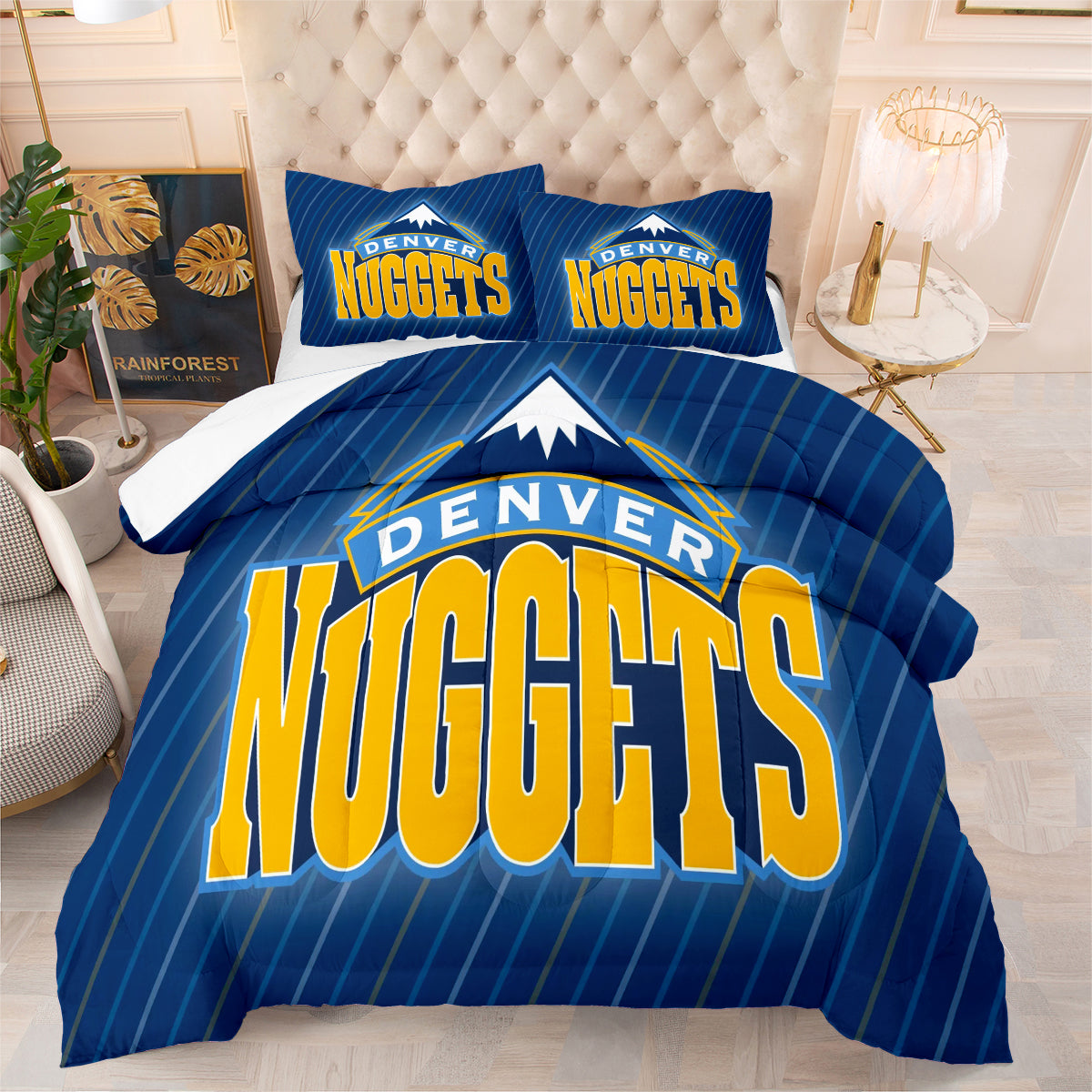 Denver Basketball Nuggets Comforter Pillowcases 3PC Sets Blanket All Season Reversible Quilted Duvet