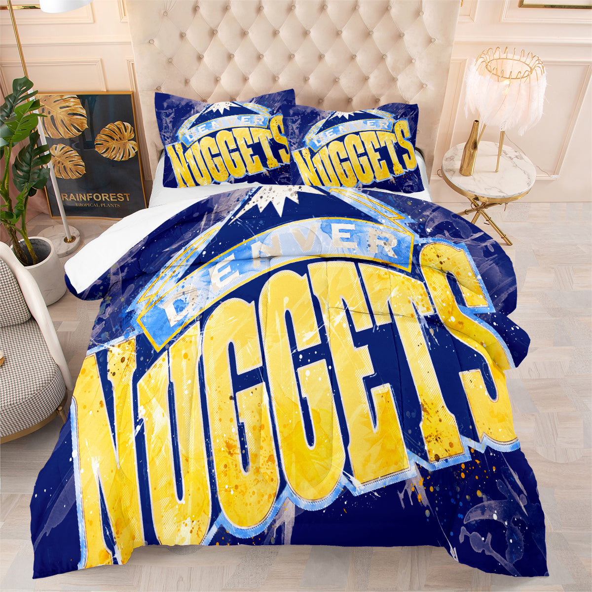 Denver Basketball Nuggets Comforter Pillowcases 3PC Sets Blanket All Season Reversible Quilted Duvet