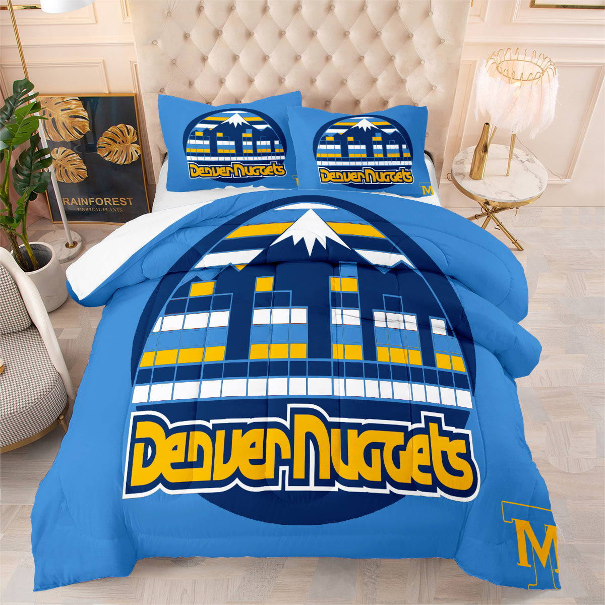 Denver Basketball Nuggets Comforter Pillowcases 3PC Sets Blanket All Season Reversible Quilted Duvet