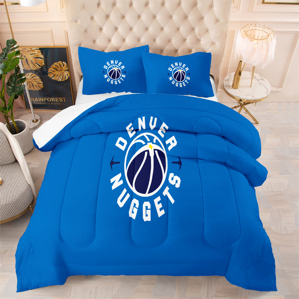 Denver Basketball Nuggets Comforter Pillowcases 3PC Sets Blanket All Season Reversible Quilted Duvet