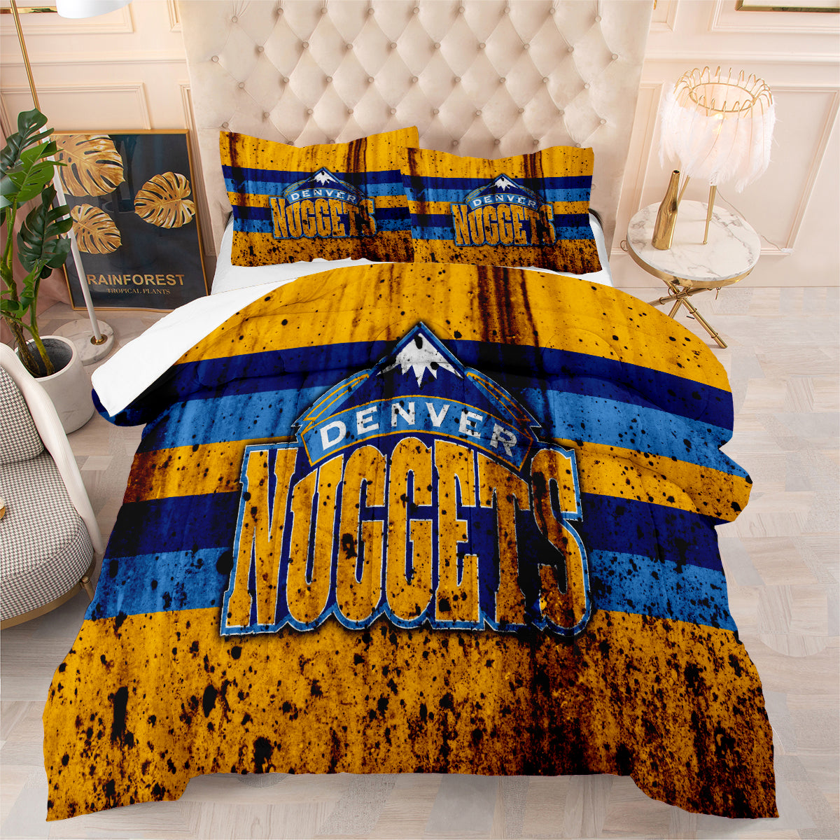 Denver Basketball Nuggets Comforter Pillowcases 3PC Sets Blanket All Season Reversible Quilted Duvet