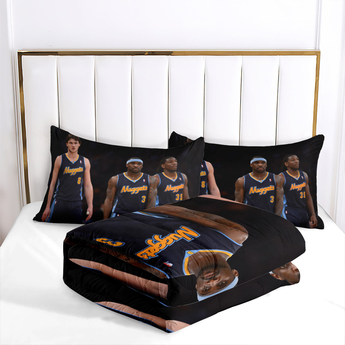 Denver Basketball Nuggets Comforter Pillowcases 3PC Sets Blanket All Season Reversible Quilted Duvet