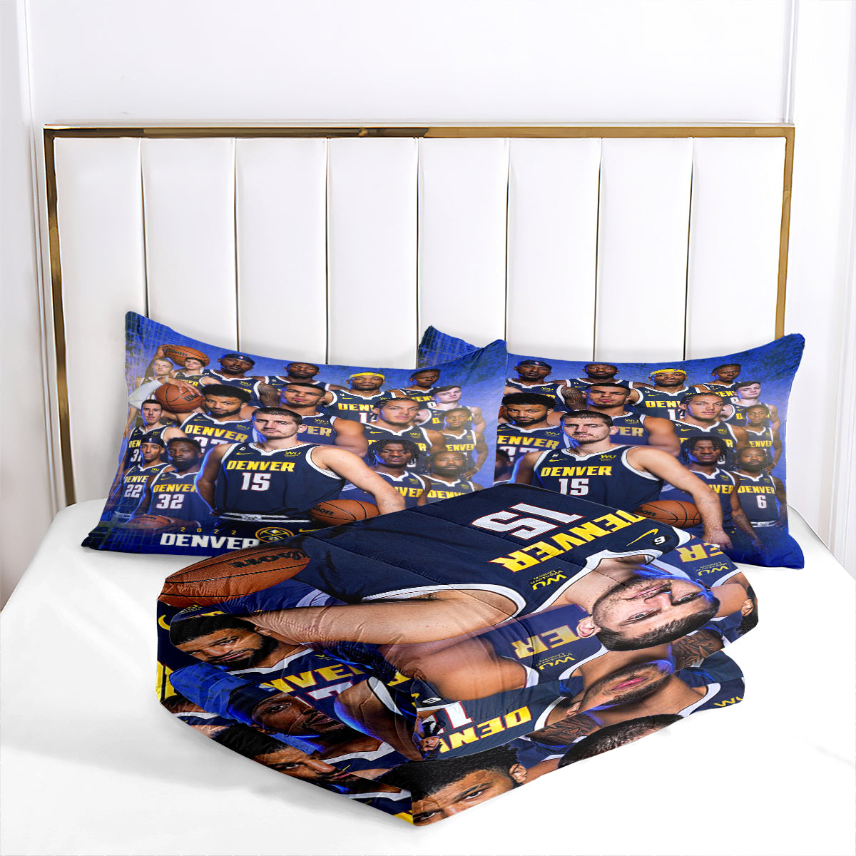 Denver Basketball Nuggets Comforter Pillowcases 3PC Sets Blanket All Season Reversible Quilted Duvet