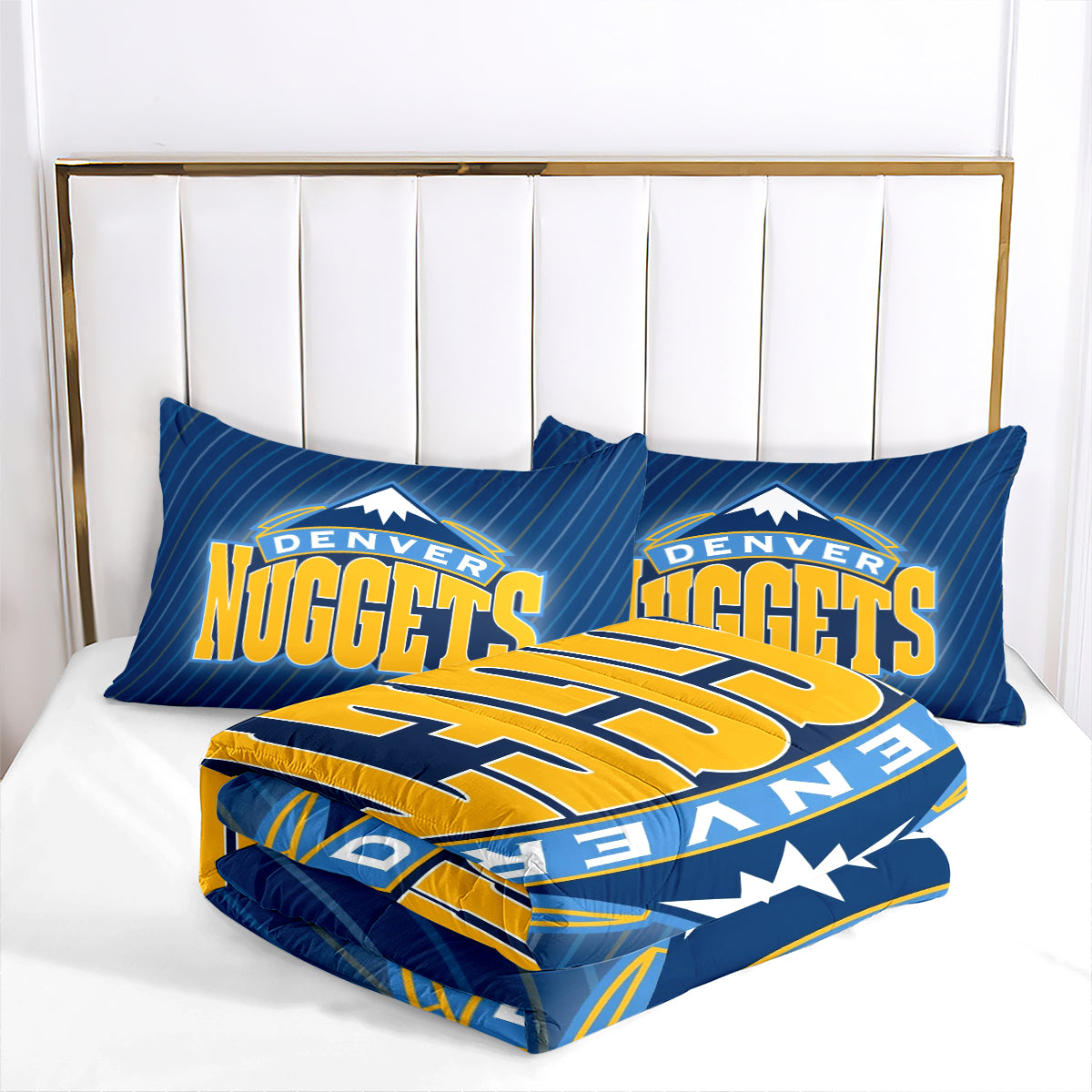 Denver Basketball Nuggets Comforter Pillowcases 3PC Sets Blanket All Season Reversible Quilted Duvet