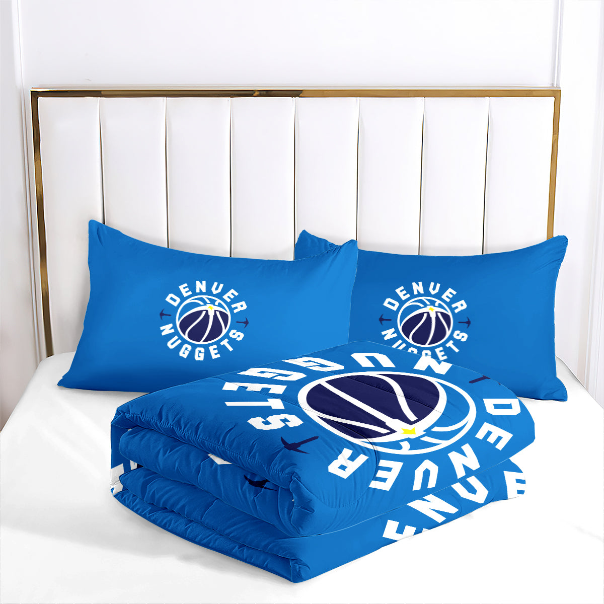 Denver Basketball Nuggets Comforter Pillowcases 3PC Sets Blanket All Season Reversible Quilted Duvet