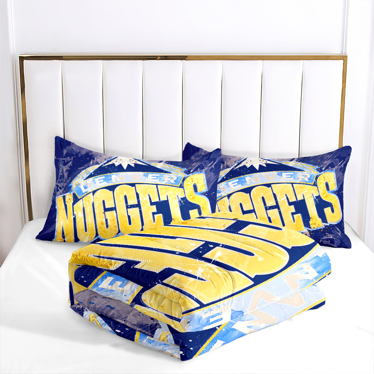 Denver Basketball Nuggets Comforter Pillowcases 3PC Sets Blanket All Season Reversible Quilted Duvet