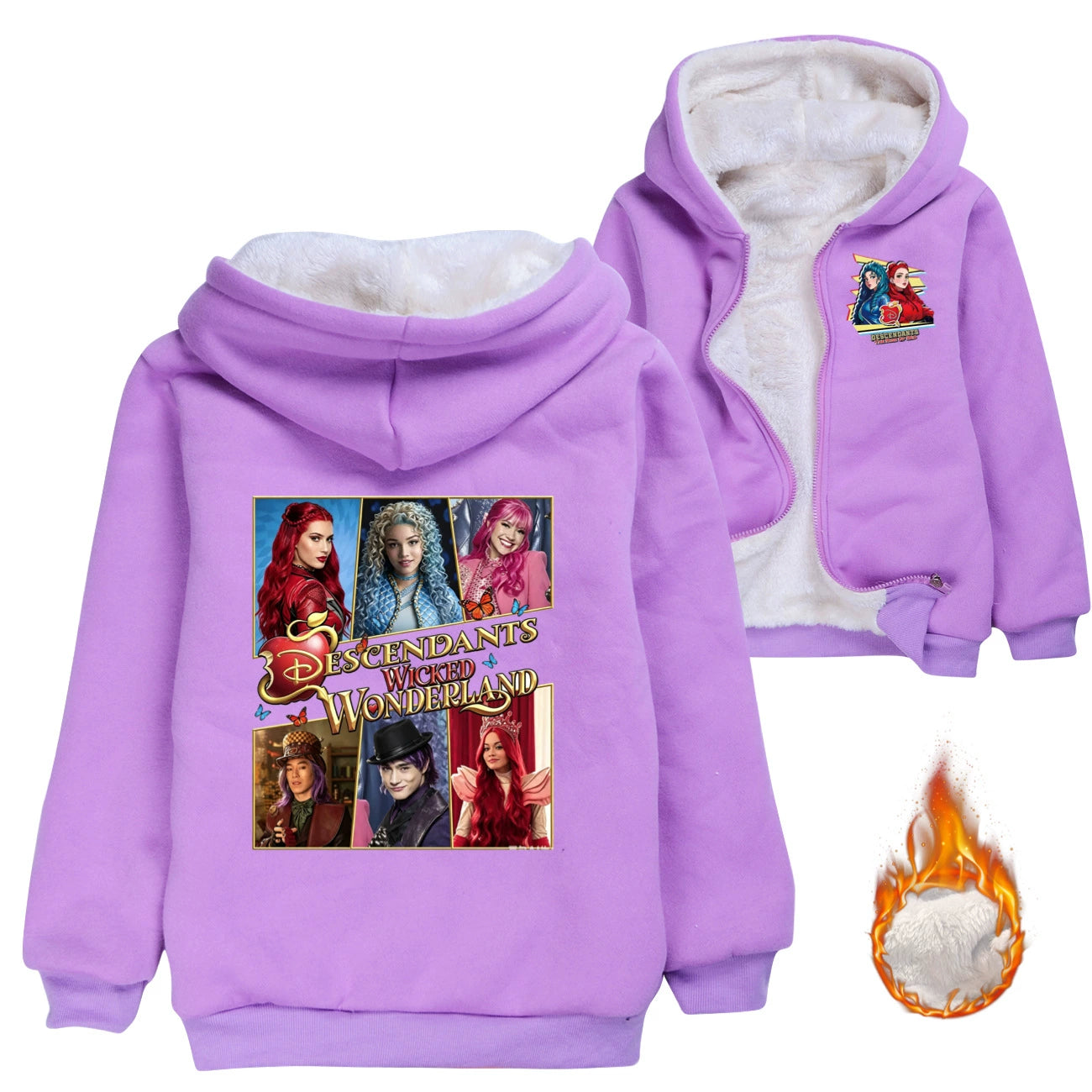 Descendants Wicked Wonderland Sherpa Lined Hoodie Fleece Sweatshirt Full Zip Hooded Jacket for Kids